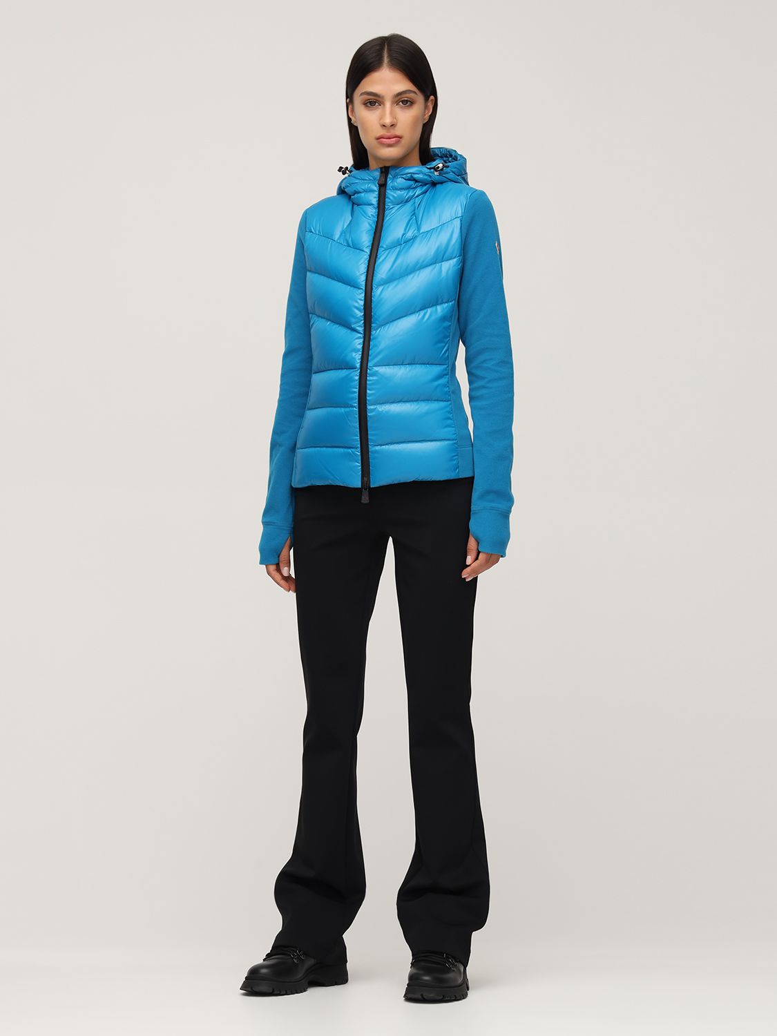 Moncler Stretch Techno & Nylon Down Jacket In Royal Blue