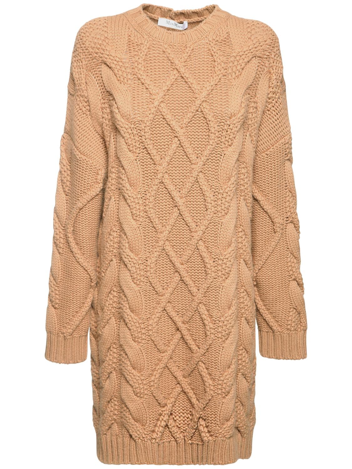 Max Mara Wool & Cashmere Cable Knit Maxi Dress In Camel
