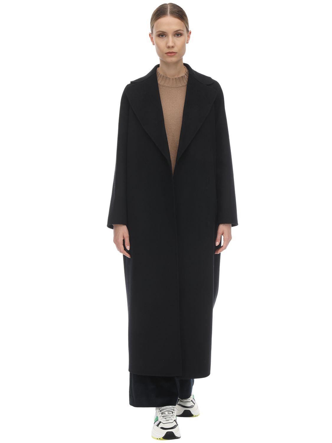 's Max Mara Poldo Belted Wool Coat In Black