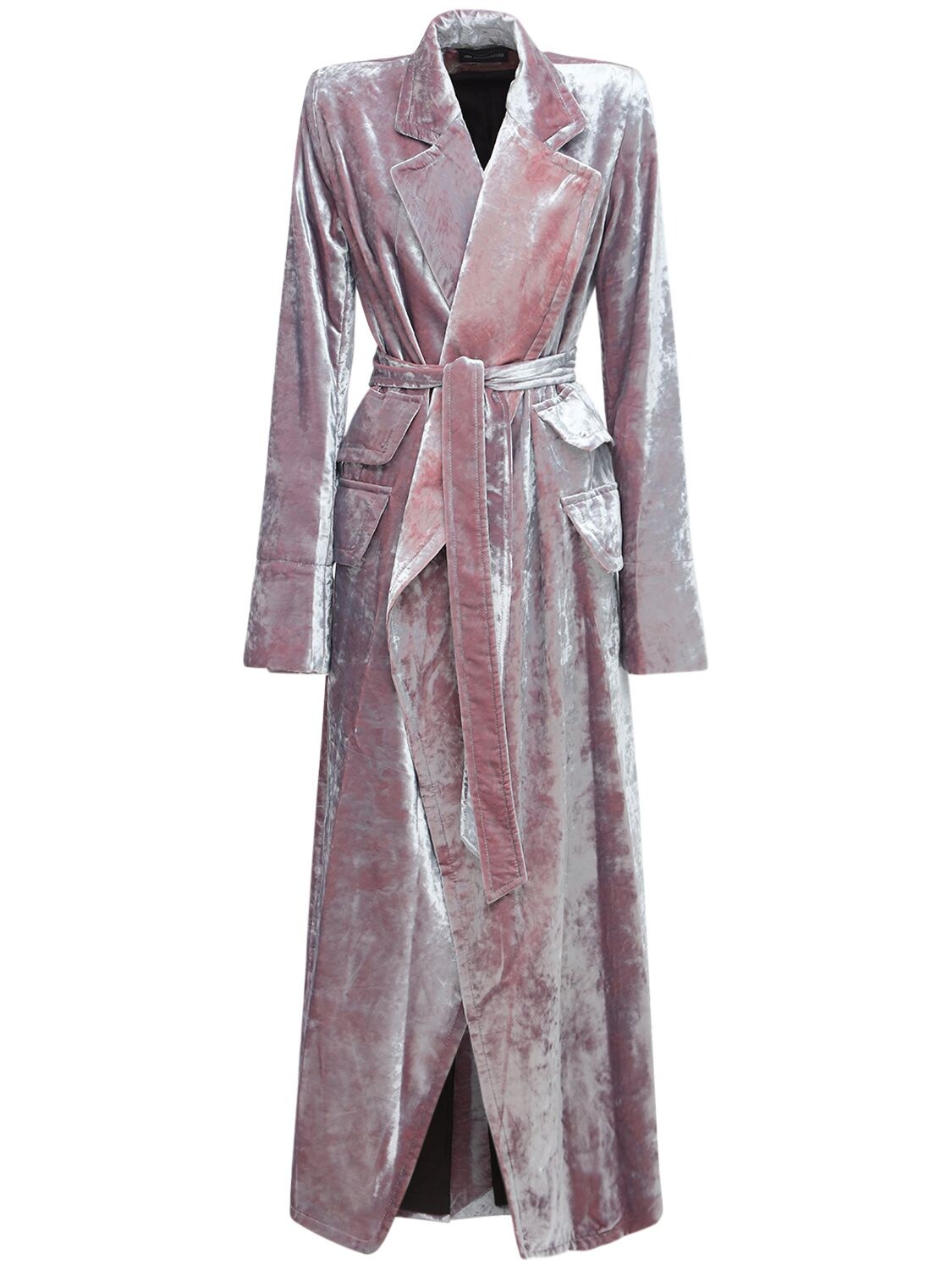 ANN DEMEULEMEESTER WRAP VELVET LONG DUST COAT W/ BELT,72I51J004-MDCY0