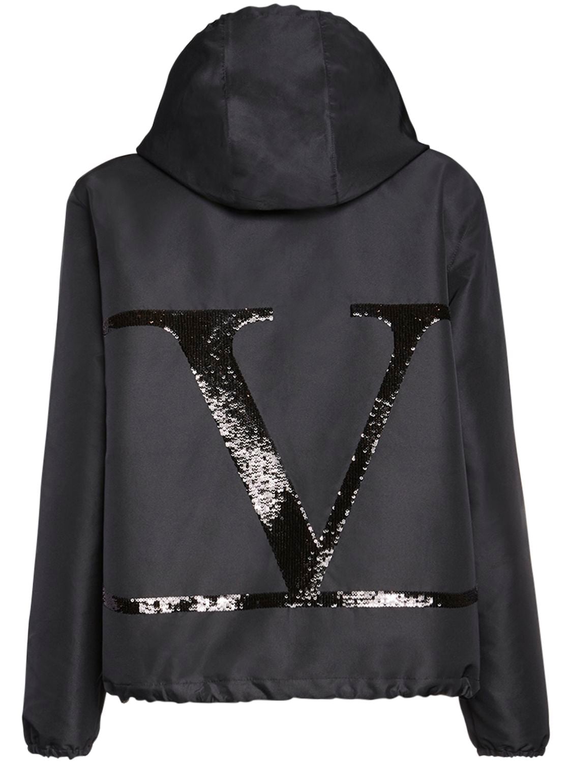 Valentino Go Logo Sequined Nylon Jacket In Black