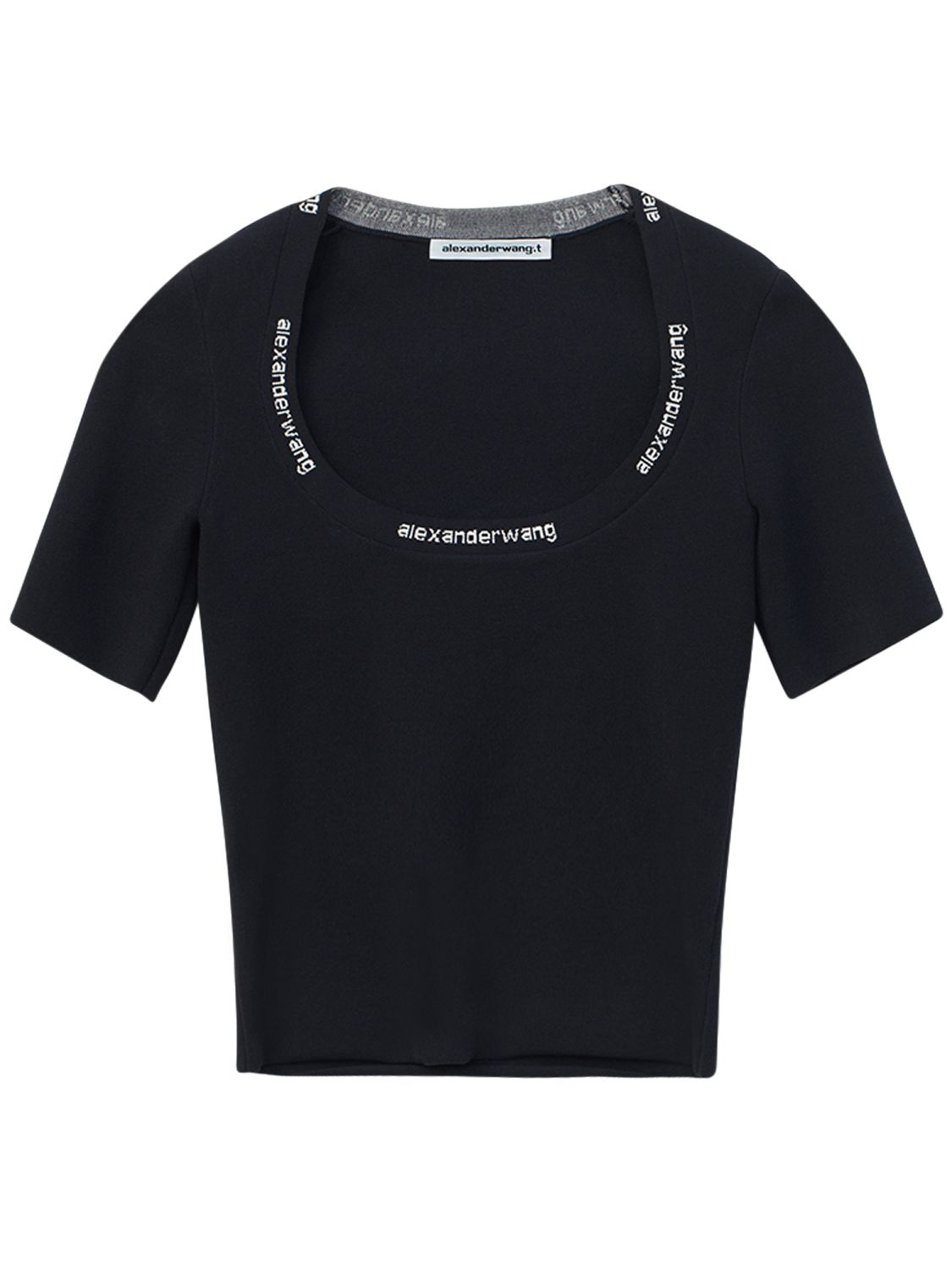 alexander wang logo embroidered scoop neck top in black | modese
