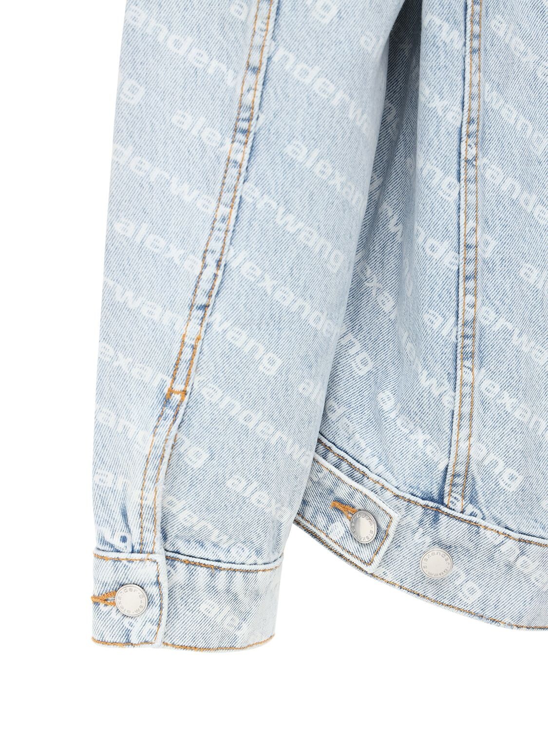 Shop Alexander Wang Logo Printed Cotton Denim Jacket In Light Blue,white