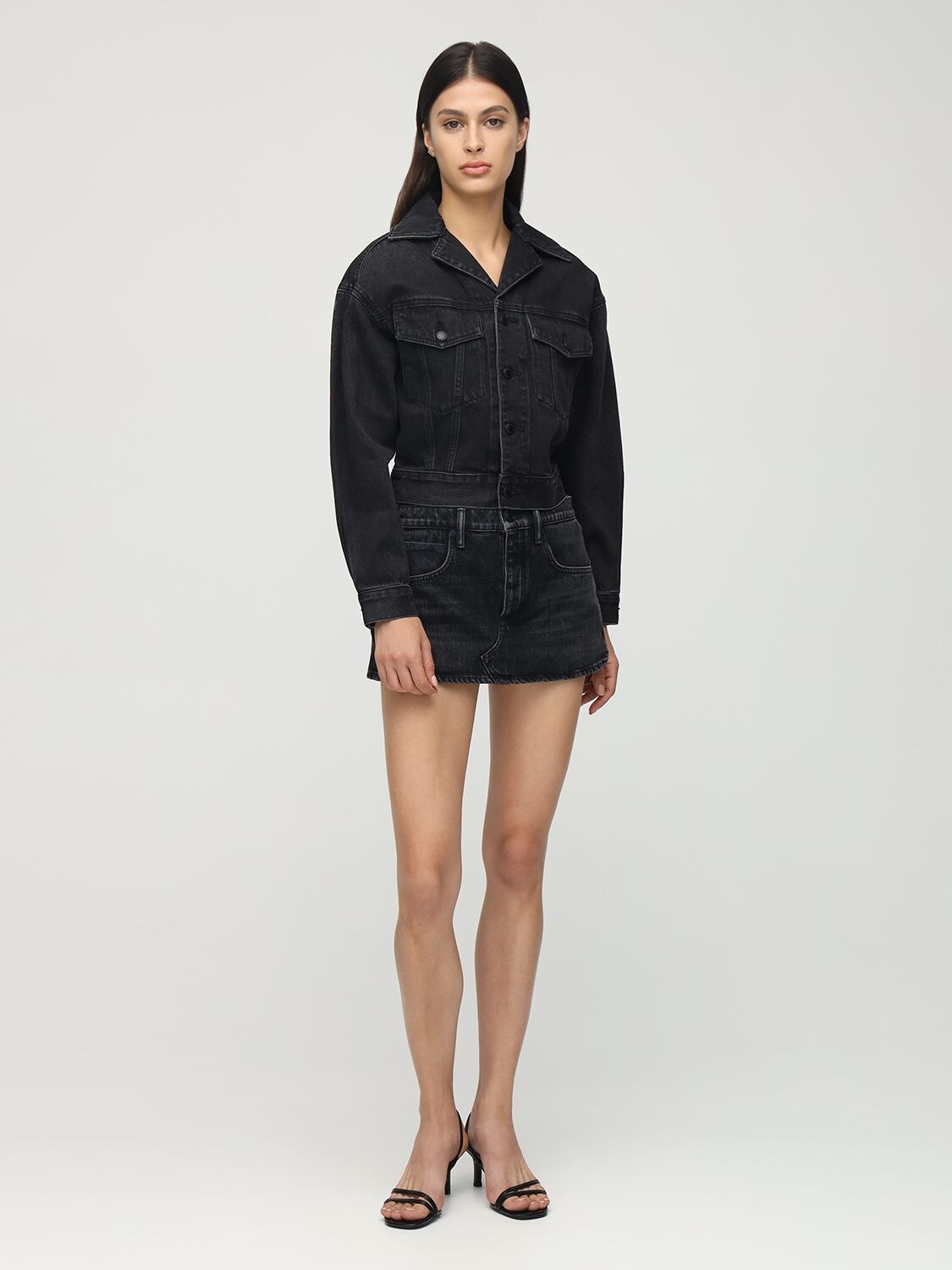 ALEXANDER WANG LOW RISE COTTON DENIM MINI SKORT,72I5BR069-MDMX0