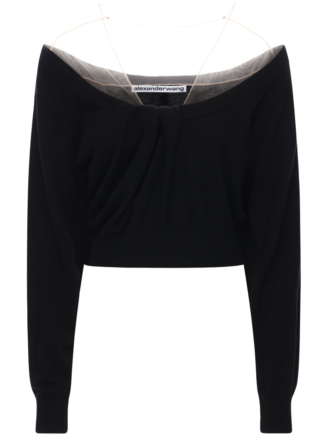 alexander wang sheer shoulder wool & cashmere blend sweater