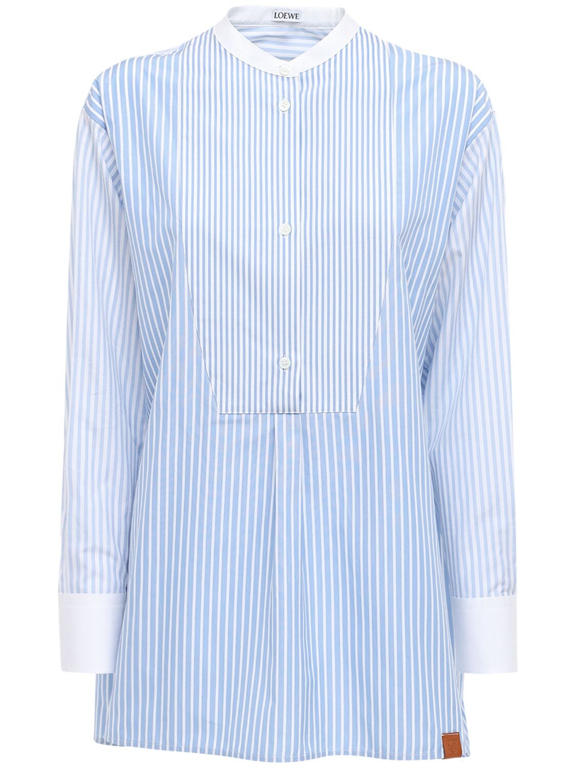 Loewe Oversize Striped Cotton Tunic Shirt In Light Blue