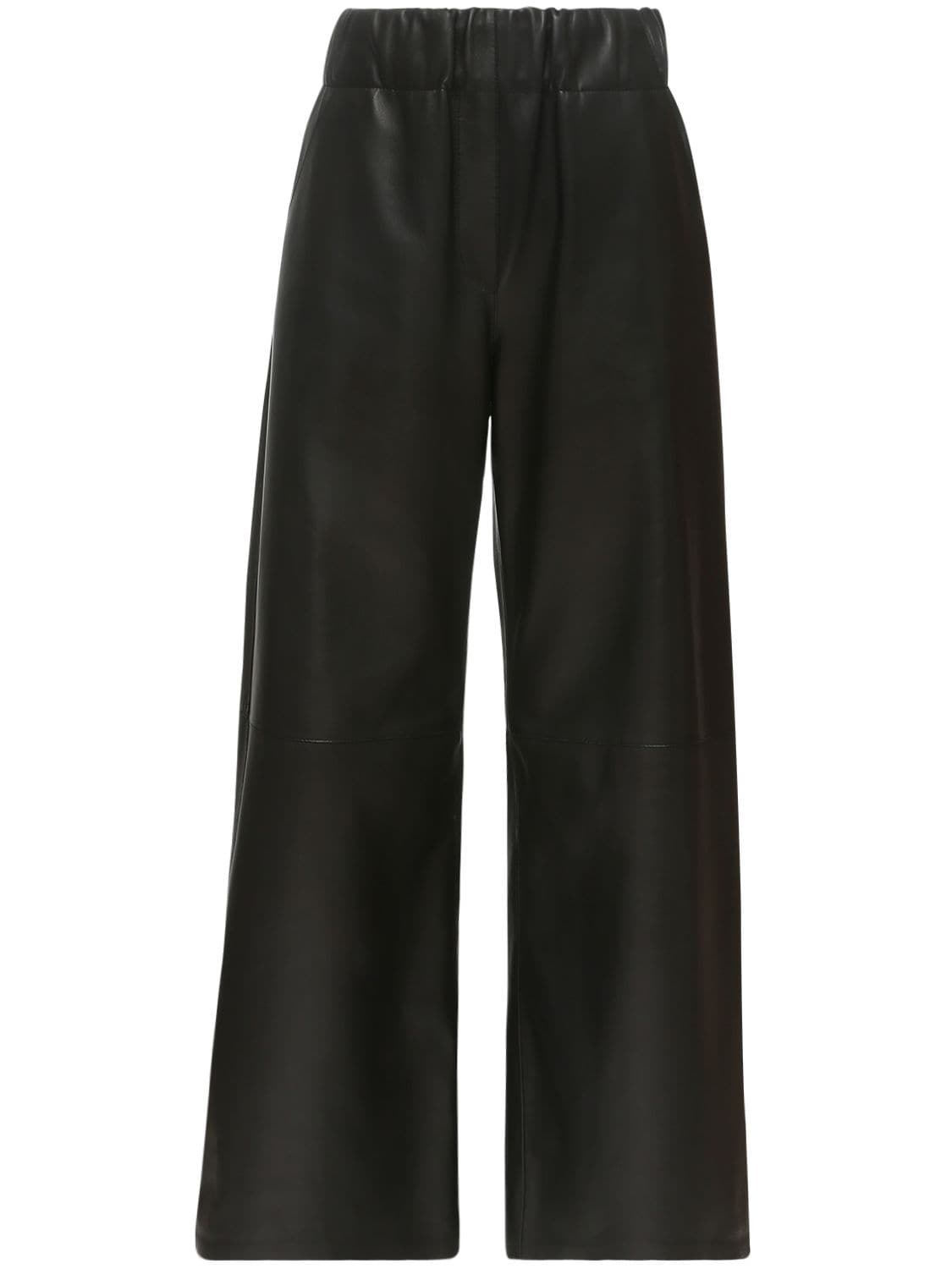 Loewe Cropped Leather Blend Wide Leg Pants In Black