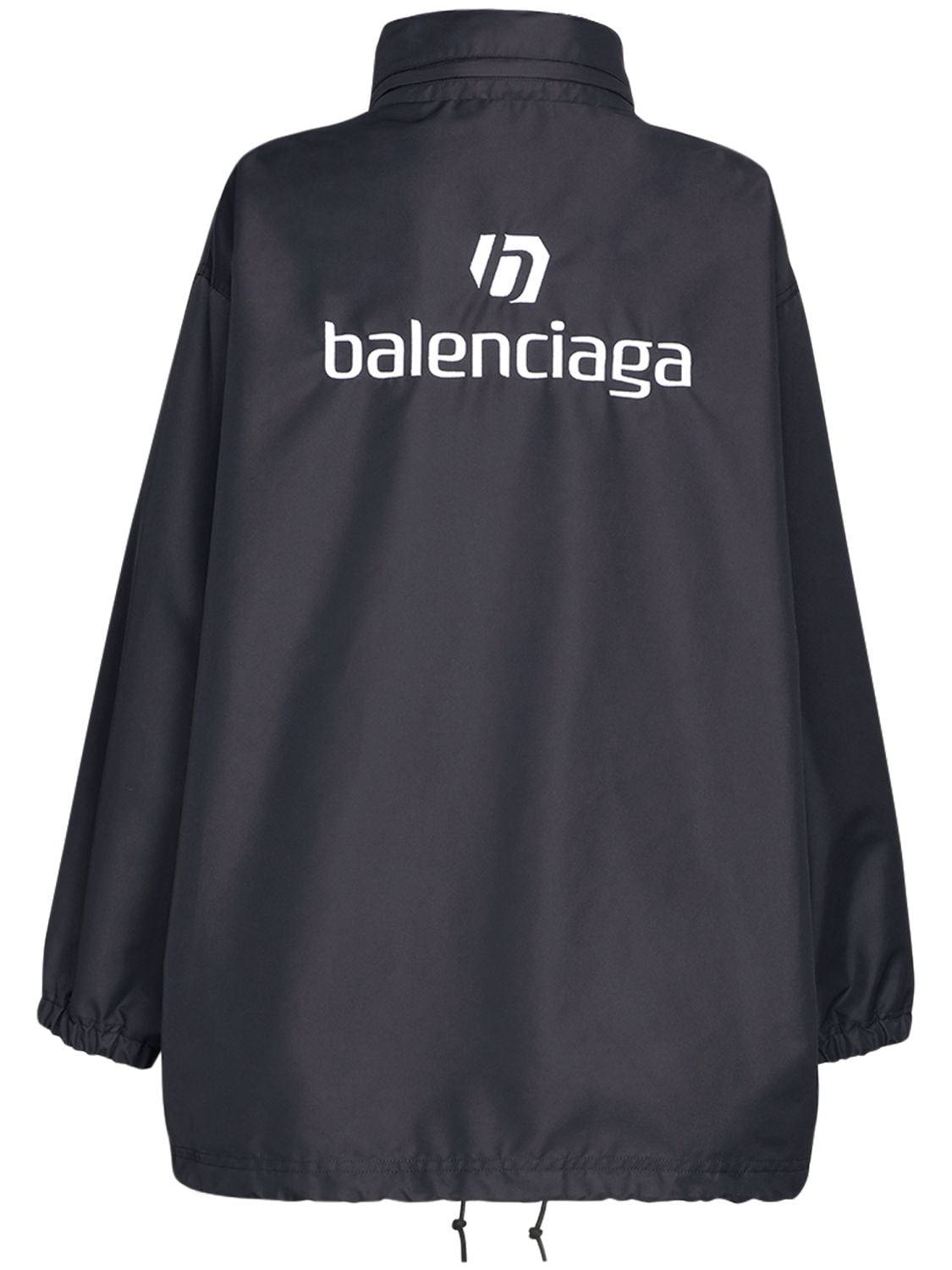 Balenciaga Oversized Logo Nylon Windbreaker Jacket In Black
