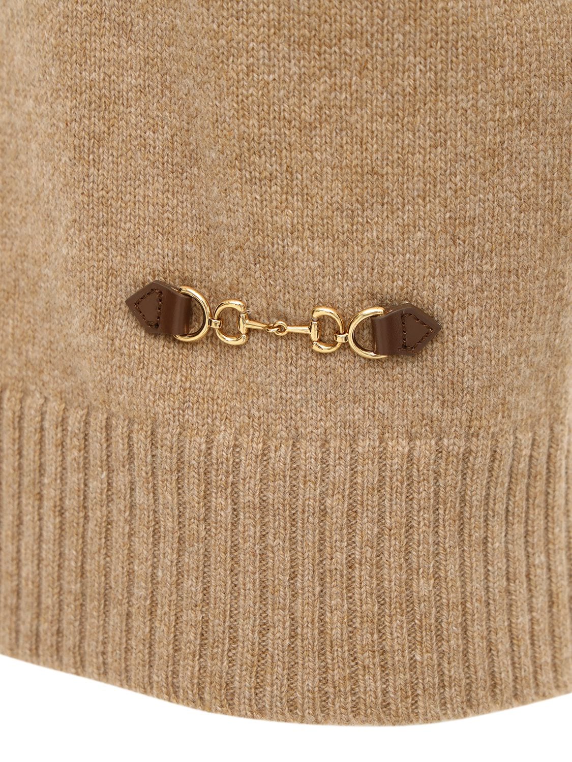 Shop Gucci Cashmere Knit Top W/ Horsebit In Camel