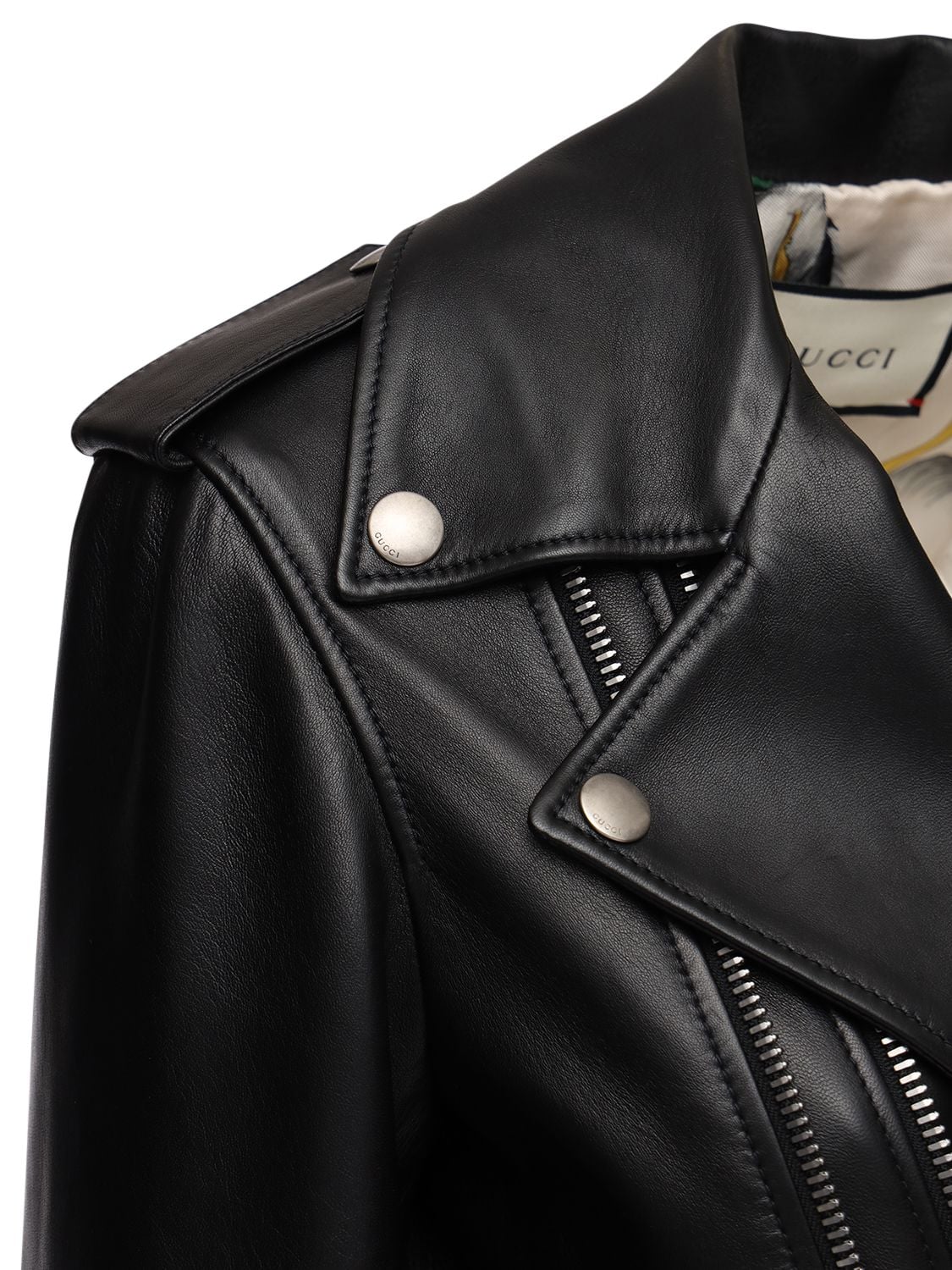 Shop Gucci Leather Biker Jacket In Black