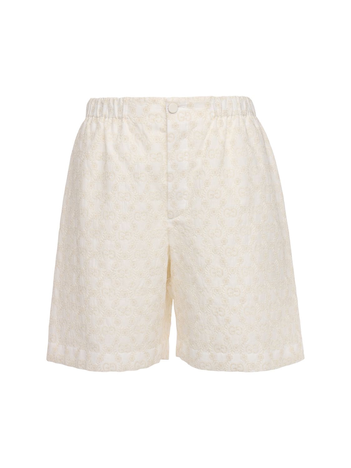 Gucci Gg Embroidery Cotton Lace Shorts In Ivory