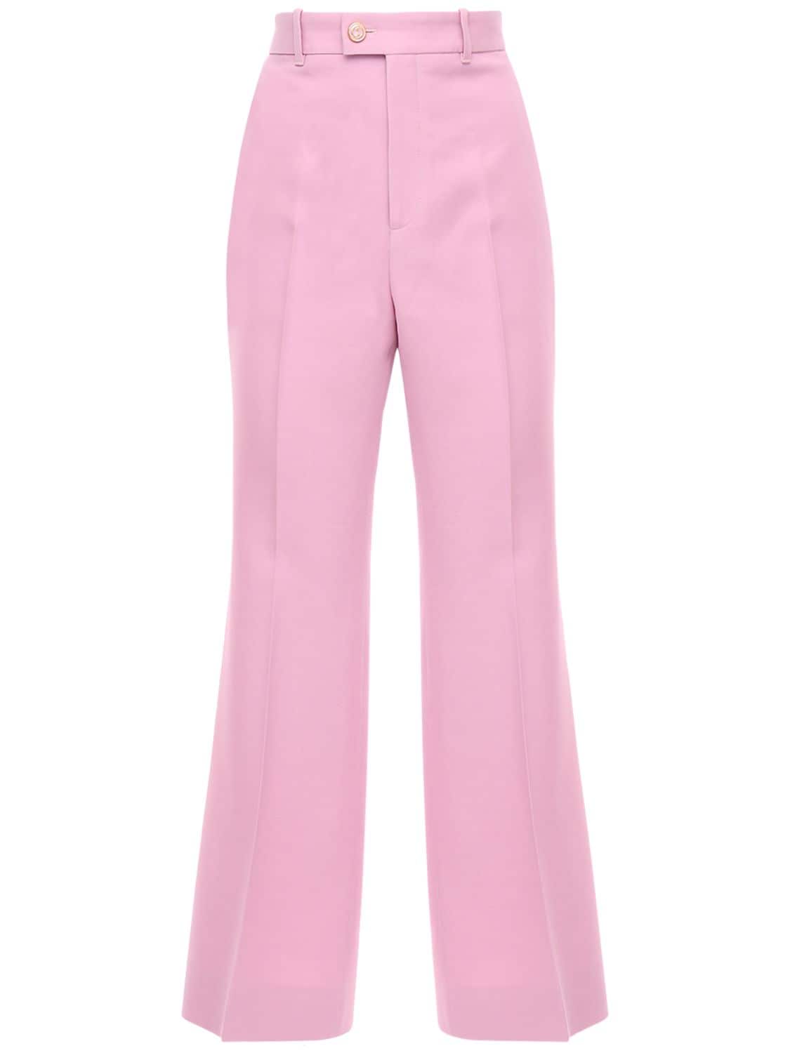 Gucci Wool & Silk Cady Crepe Flared Crop Pants In Lilca Rose