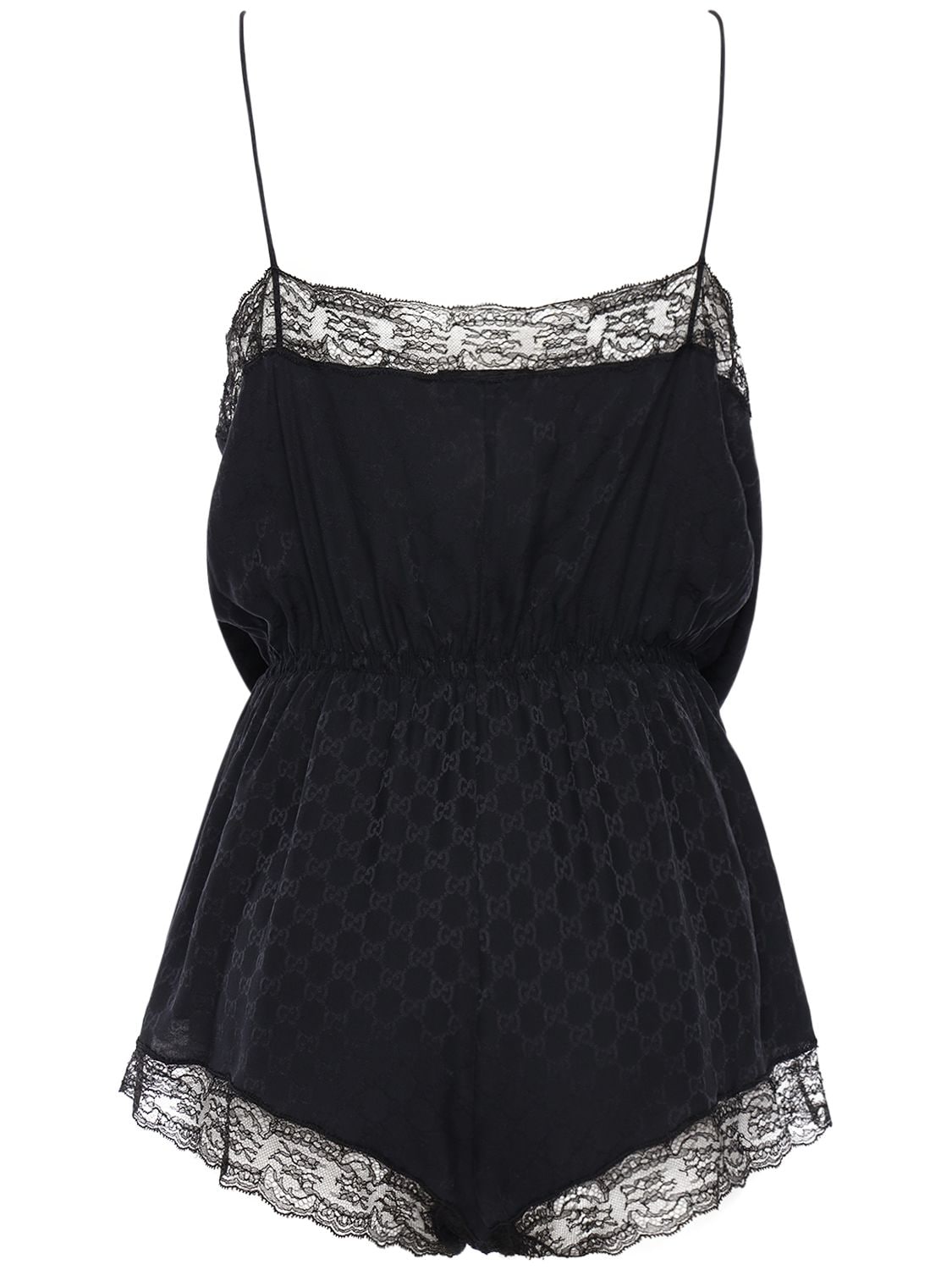 Gucci Gg Jacquard Silk Crepe & Lace Bodysuit In Black | ModeSens