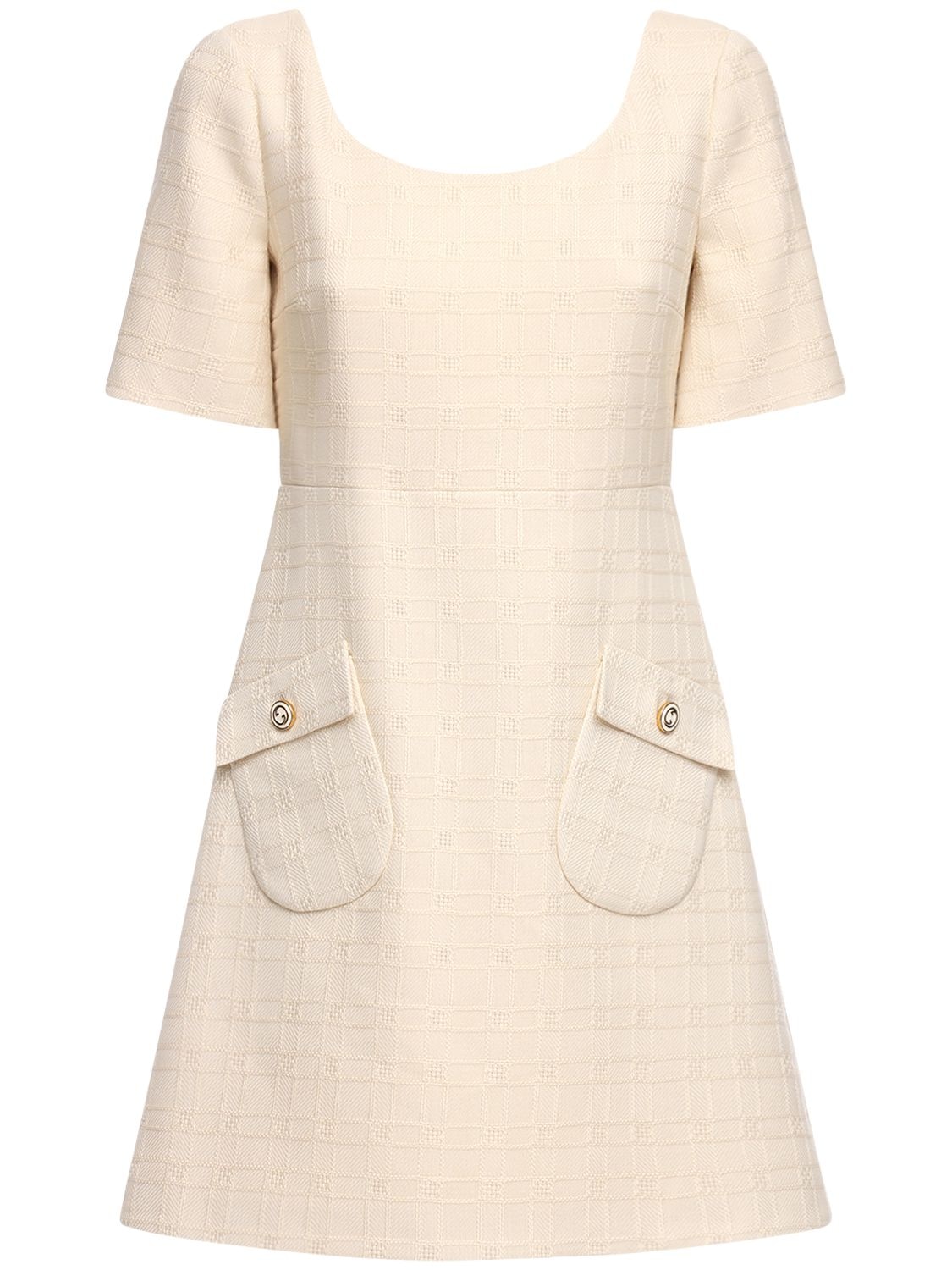 Gucci Cotton & Wool Tweed Mini Dress In White