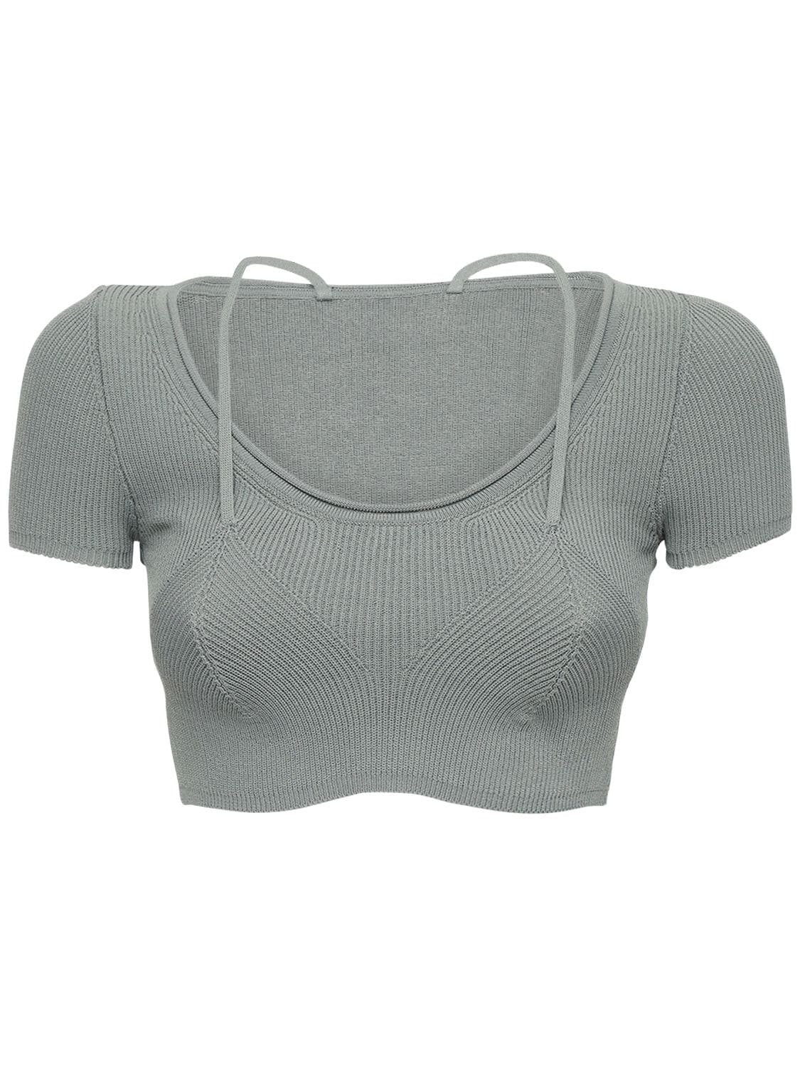 Jacquemus Knit Viscose Blend Crop Bra Top In Military Green