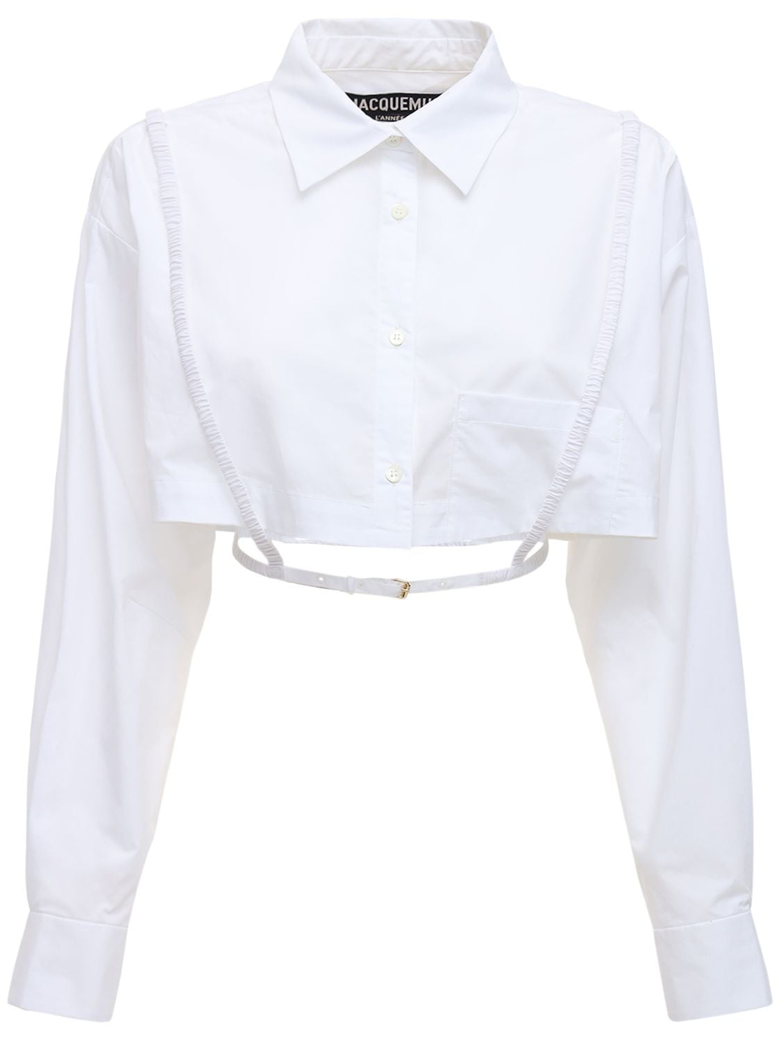 Jacquemus Cotton Poplin Crop Shirt W/ Suspenders In White