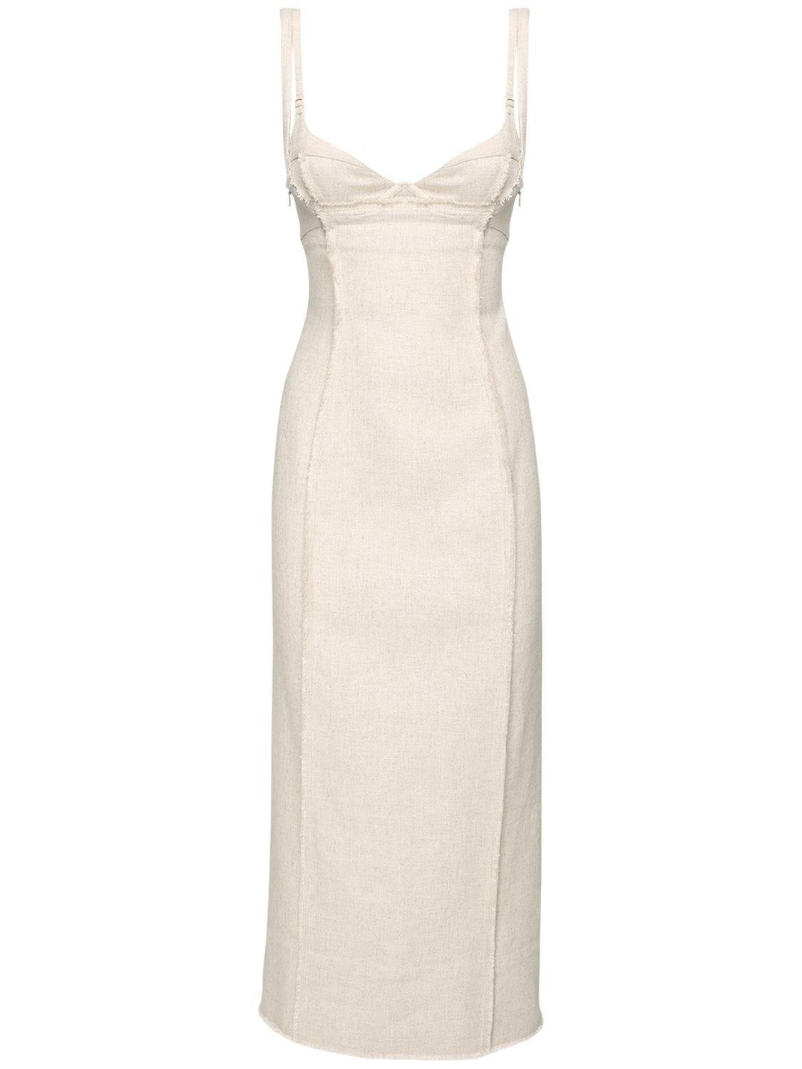 Jacquemus Fitted Linen & Viscose Midi Dress In Beige | ModeSens