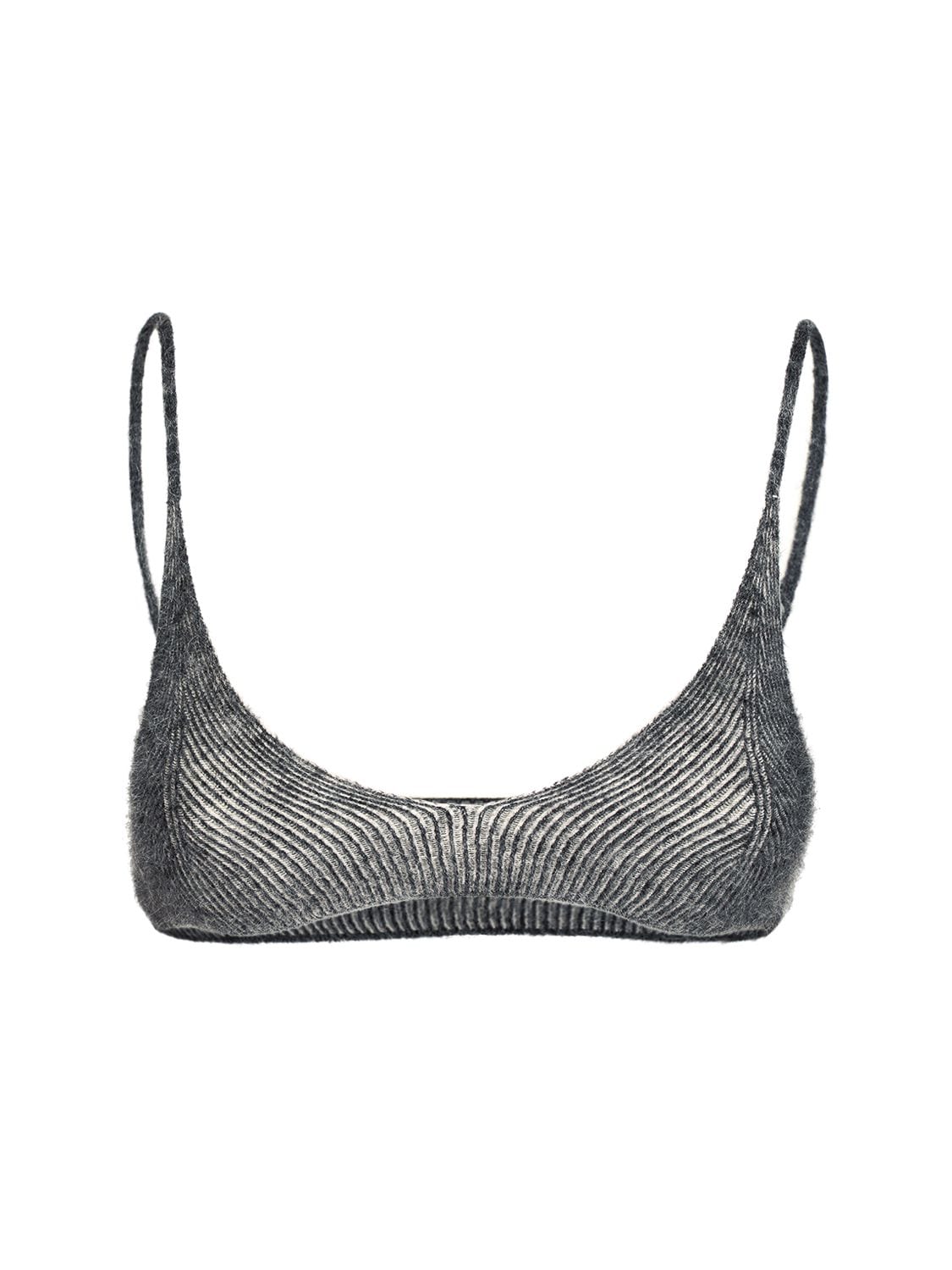 Jacquemus Knit Mohair Blend Triangle Bra Top In Grey
