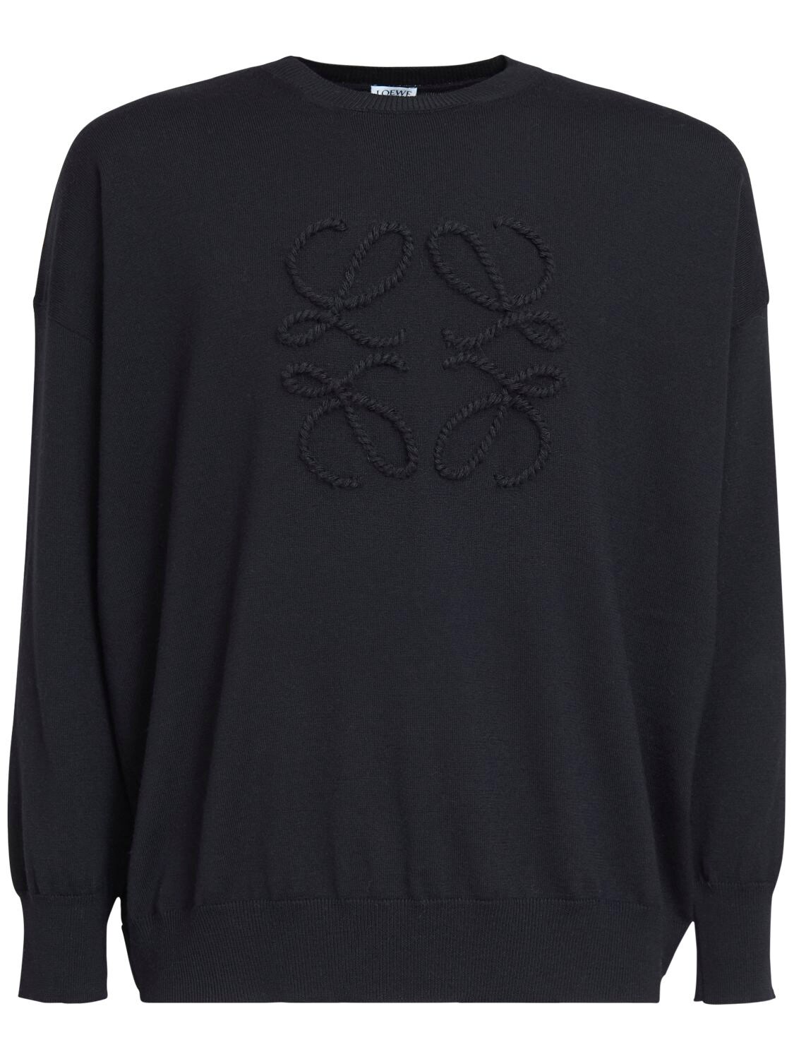 LOEWE LOGO EMBROIDERY KNIT WOOL BLEND SWEATER,72I6HC019-MTEWMA2