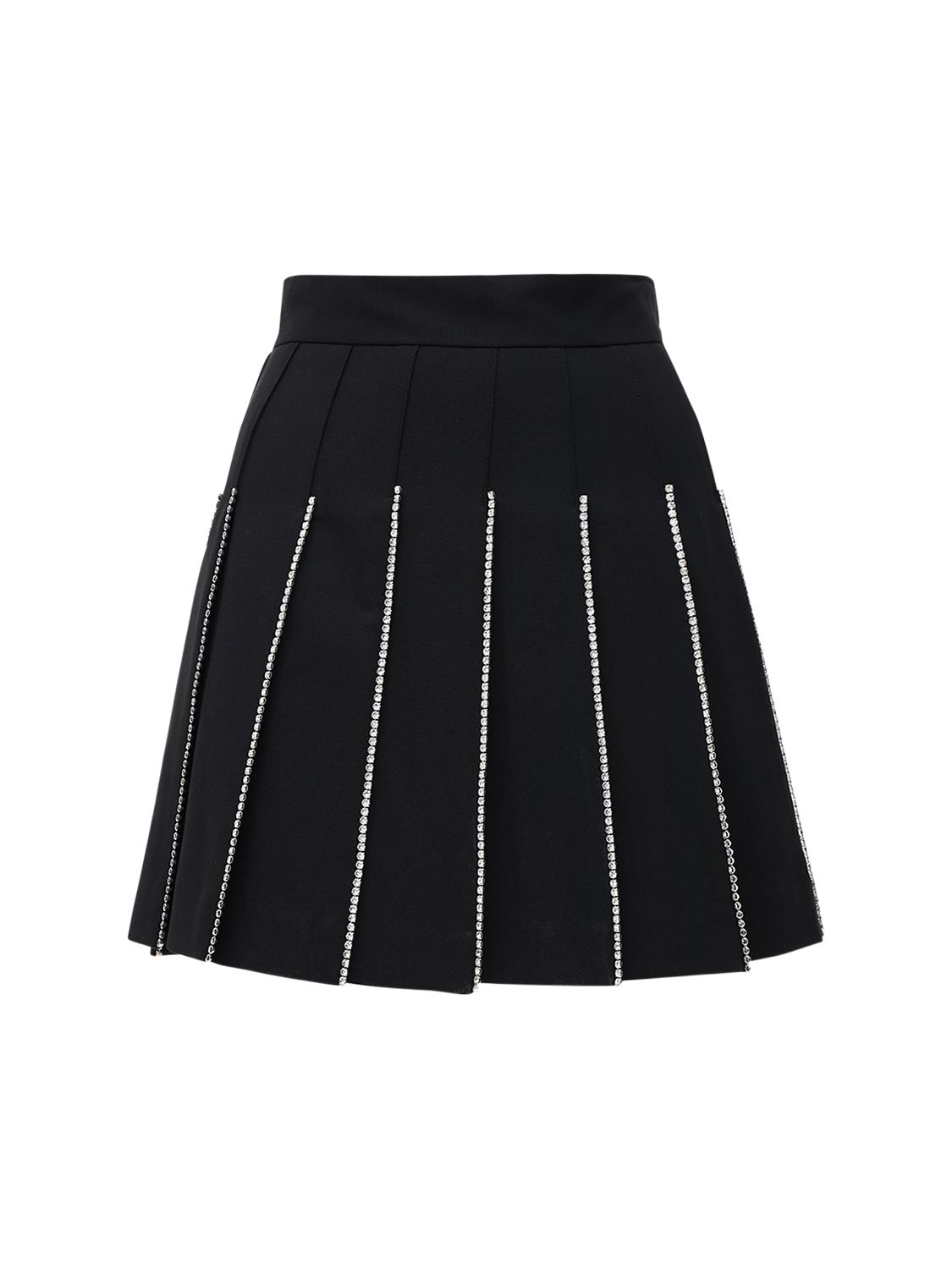 Area Crystal Trimmed Pleated Miniskirt In Black