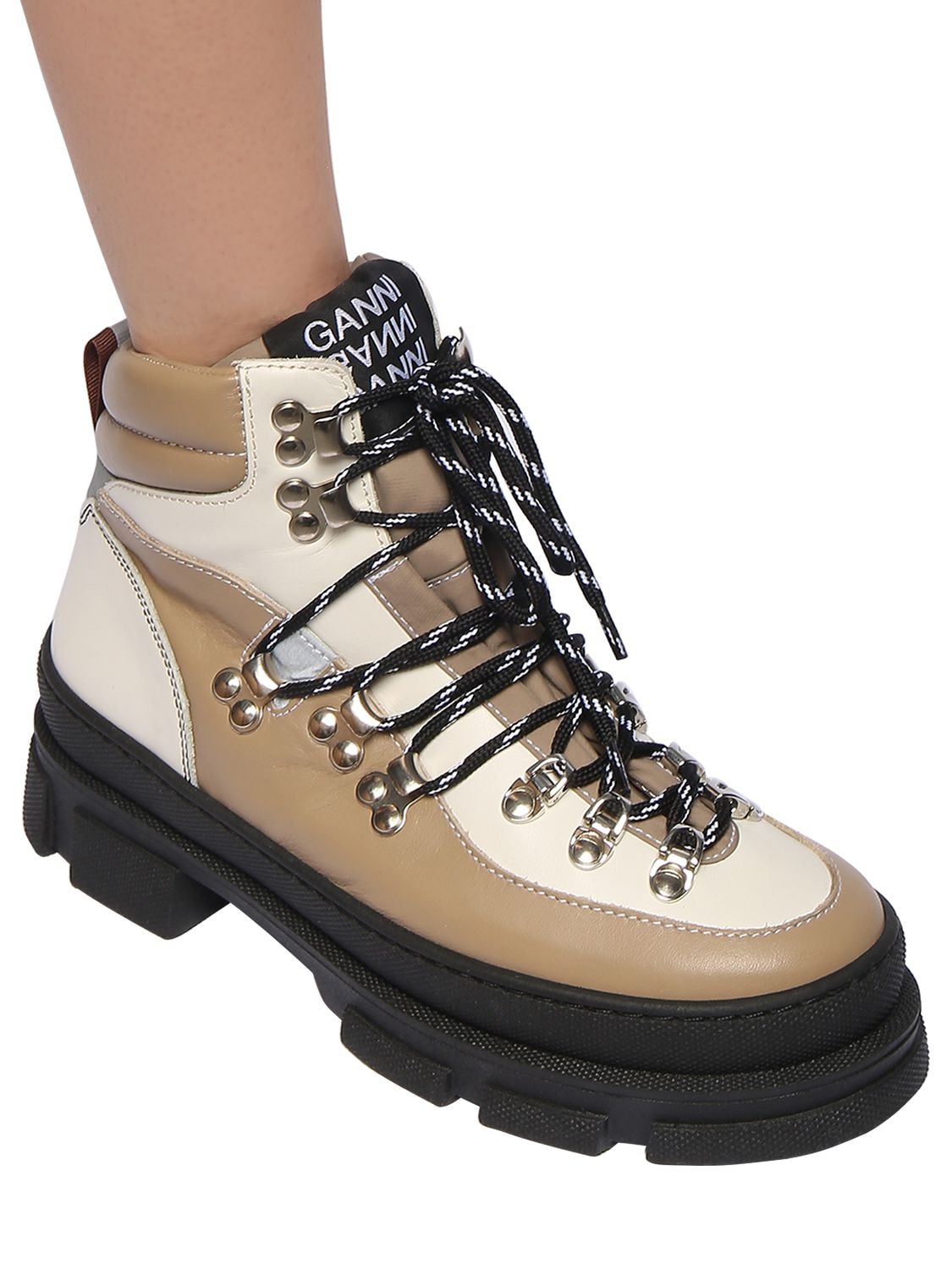 Ganni 45mm Sporty Leather Hiking Boots In Brown | ModeSens