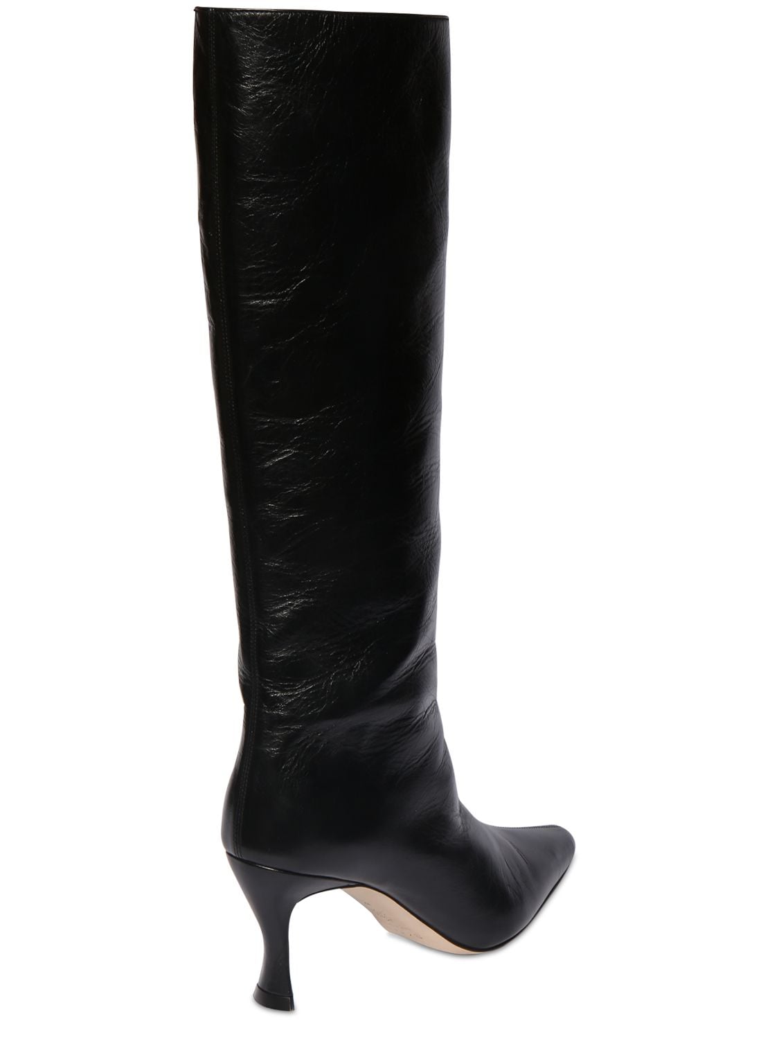 By Far 75mm Stevie Creased Leather Tall Boots In Black | ModeSens