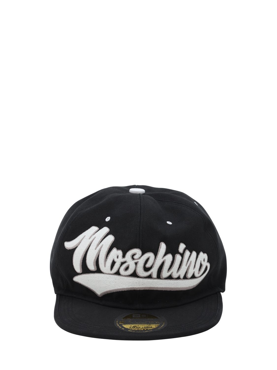 Moschino Logo Embroidery Cotton Cap In Black,white