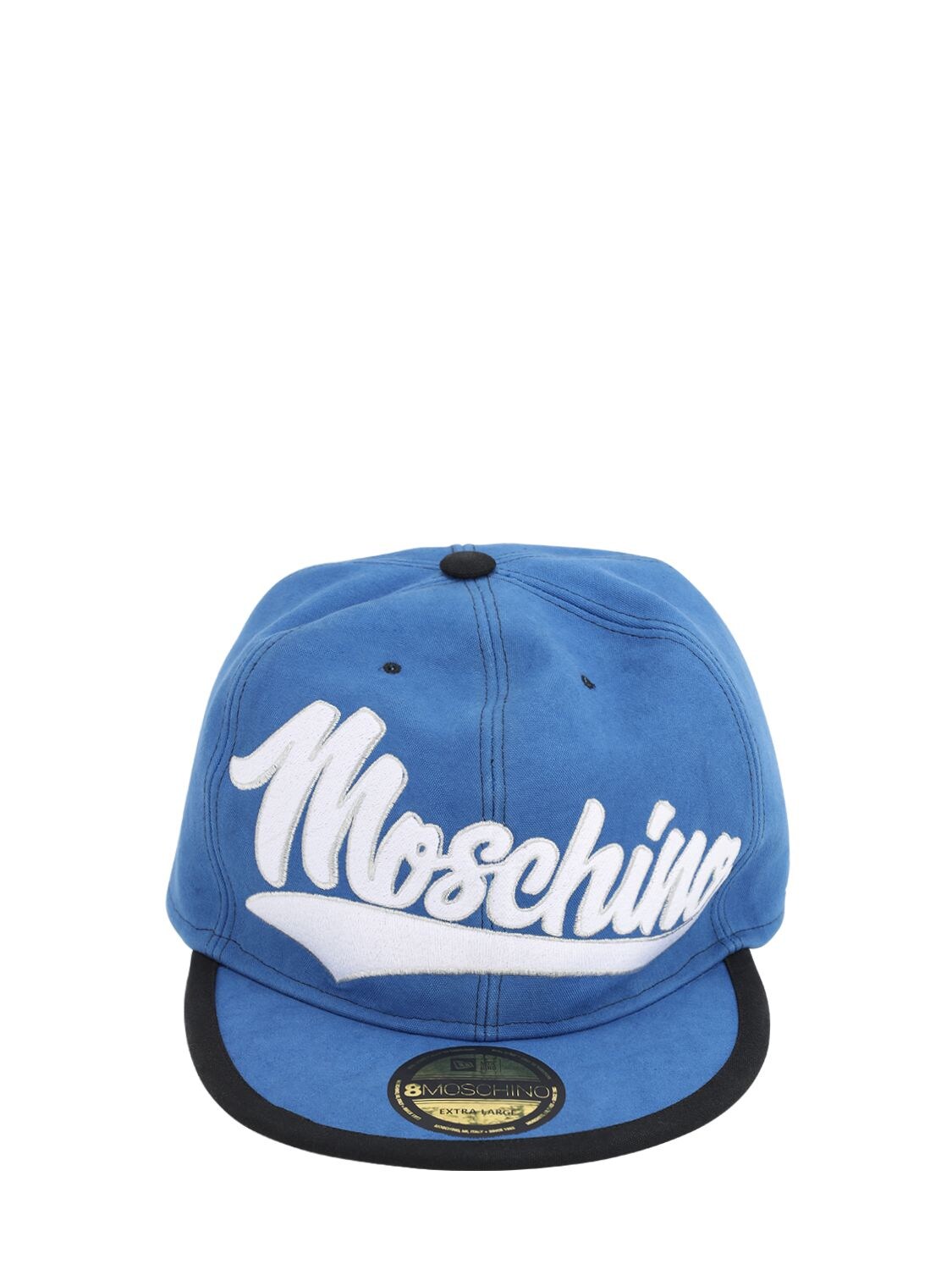 Moschino Logo刺绣棉质帽子 In Blue,black