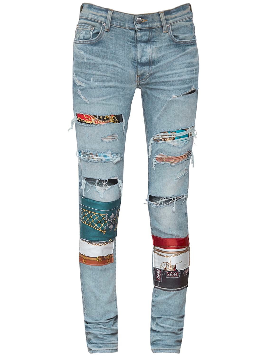 Amiri 15cm Patchwork Cotton Denim Jeans In Blue | ModeSens