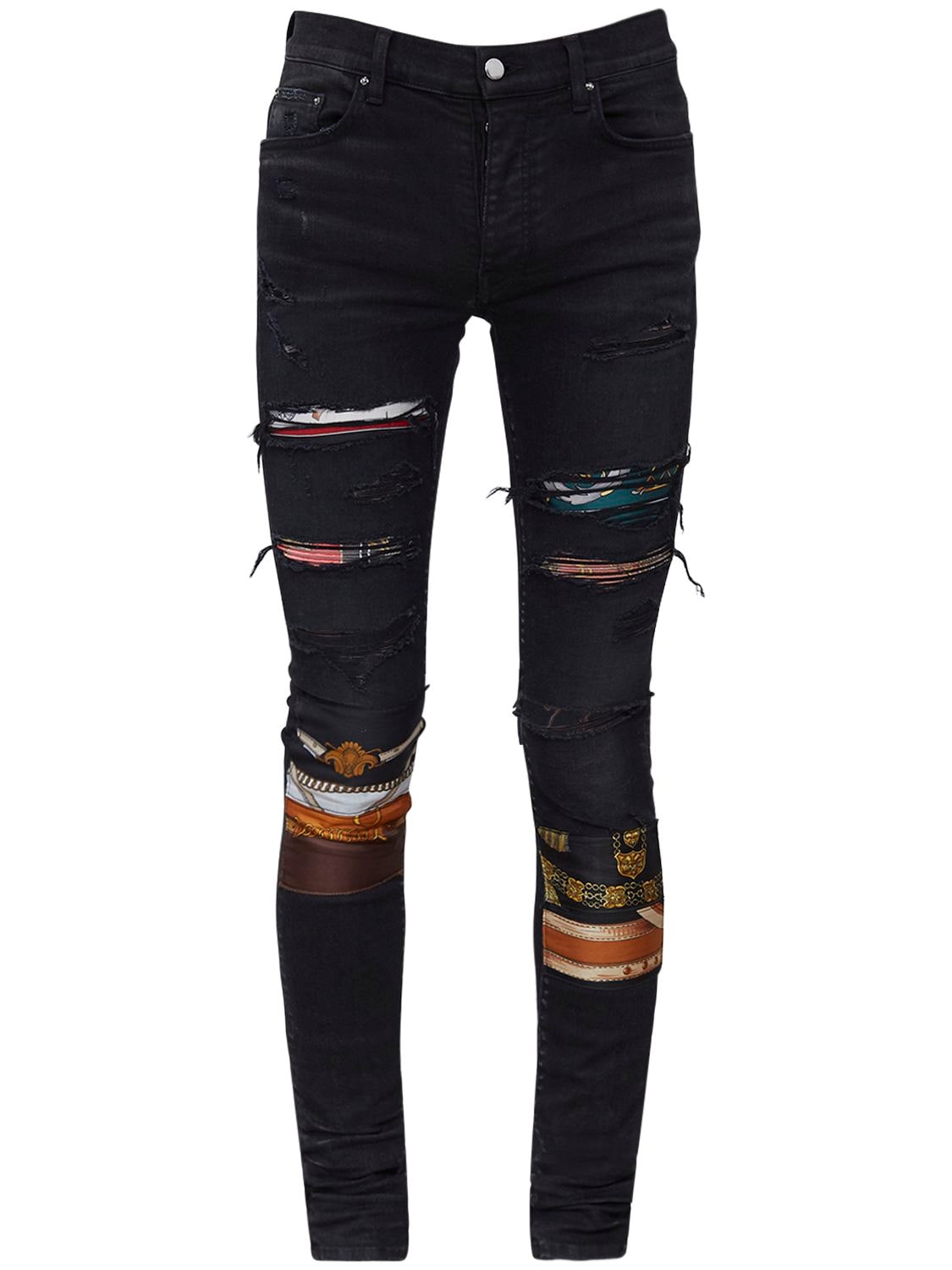 amiri 15cm patchwork cotton denim jeans