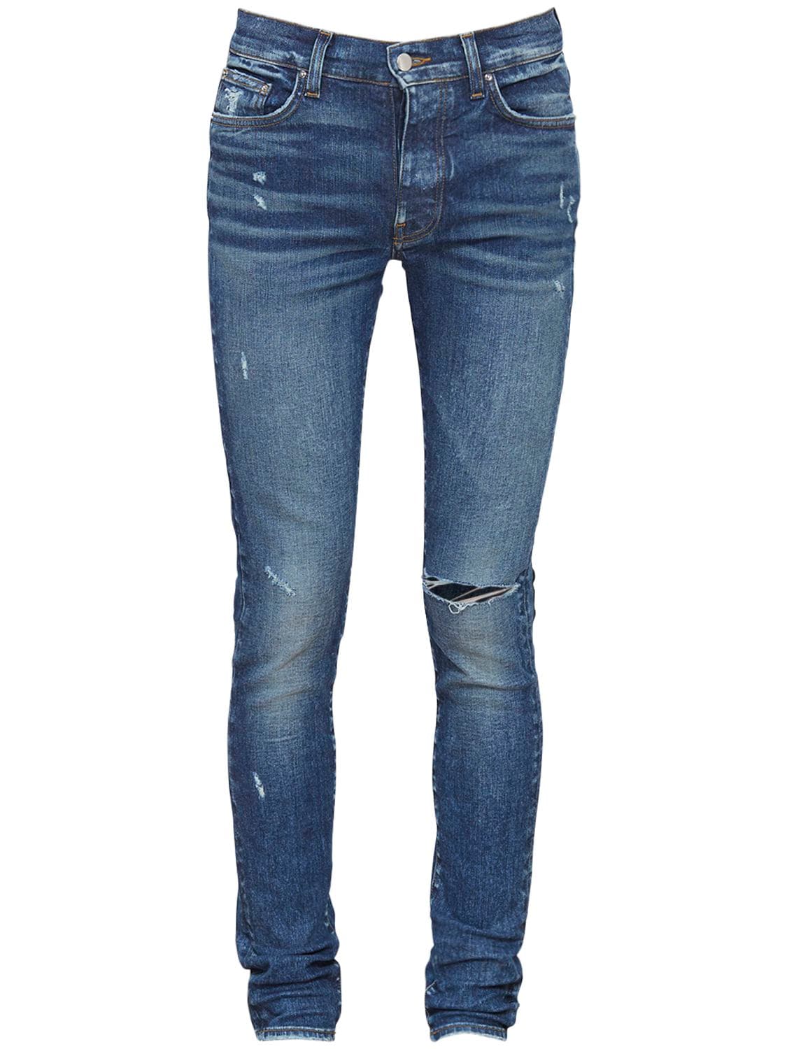 Amiri Skinny-fit Distressed Stretch-denim Jeans In Blue