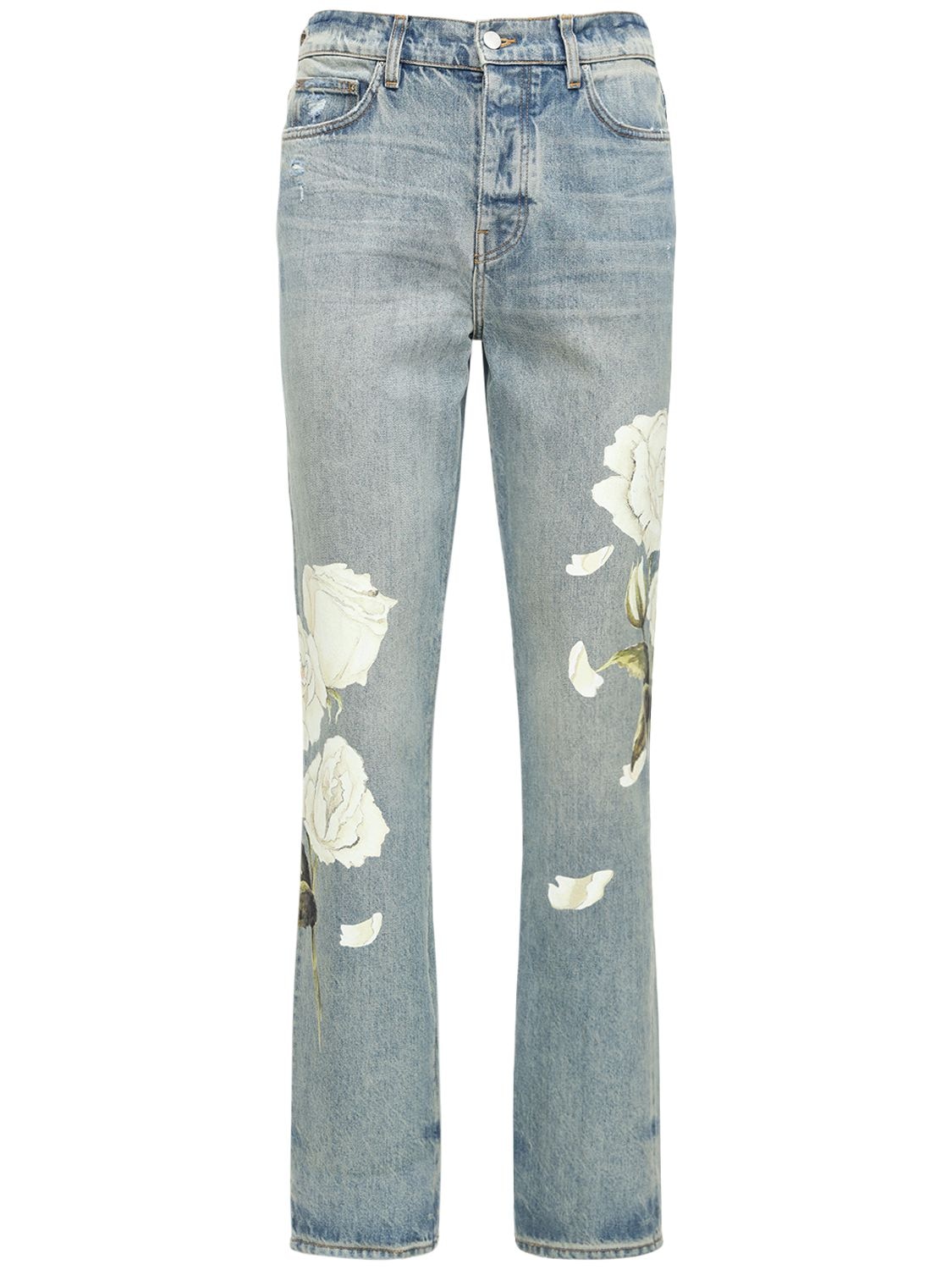 19cm Floral Cotton Denim Jeans