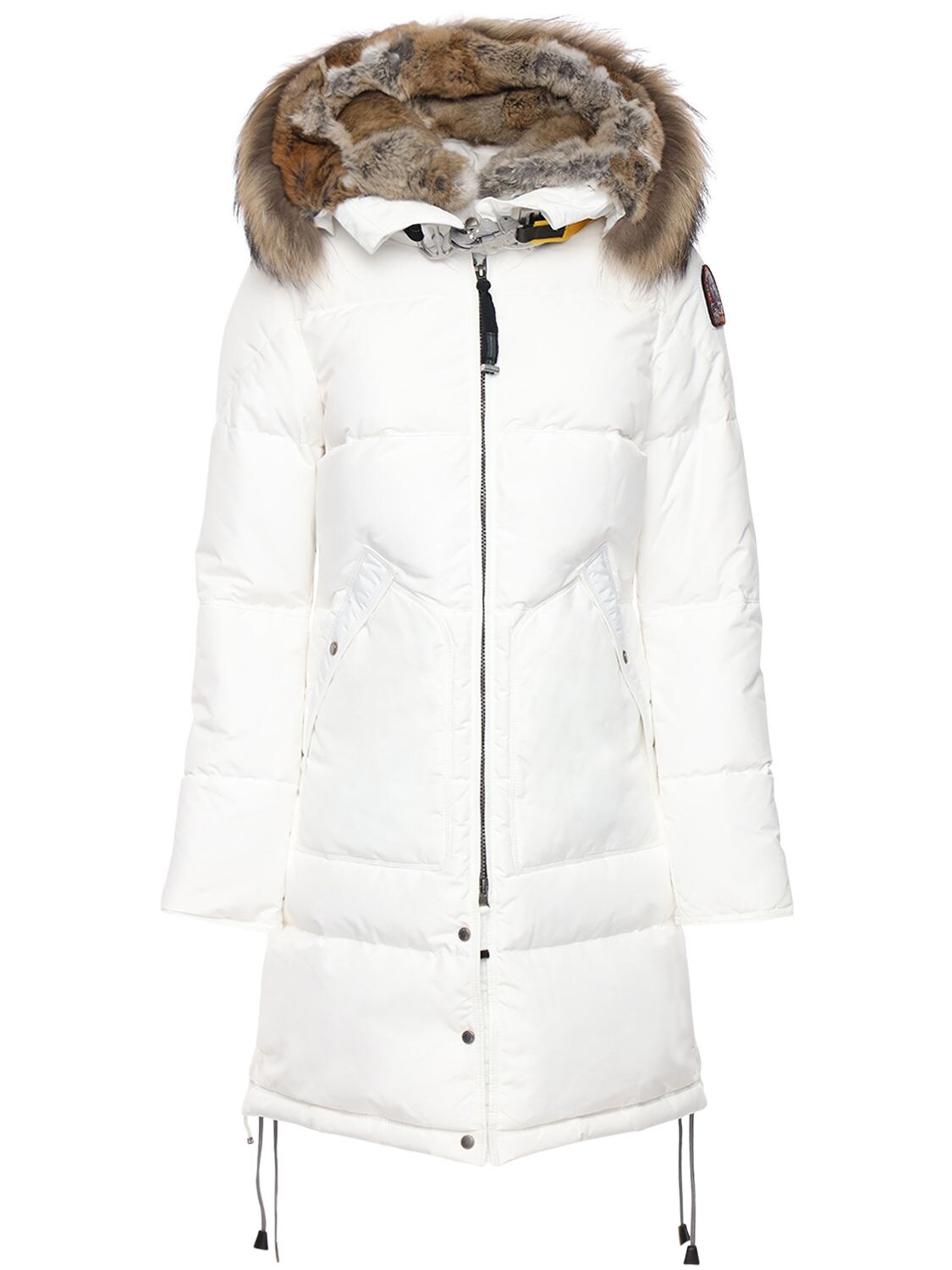 Parajumpers Long Bear Nylon Down Parka W/ Fur In Off White
