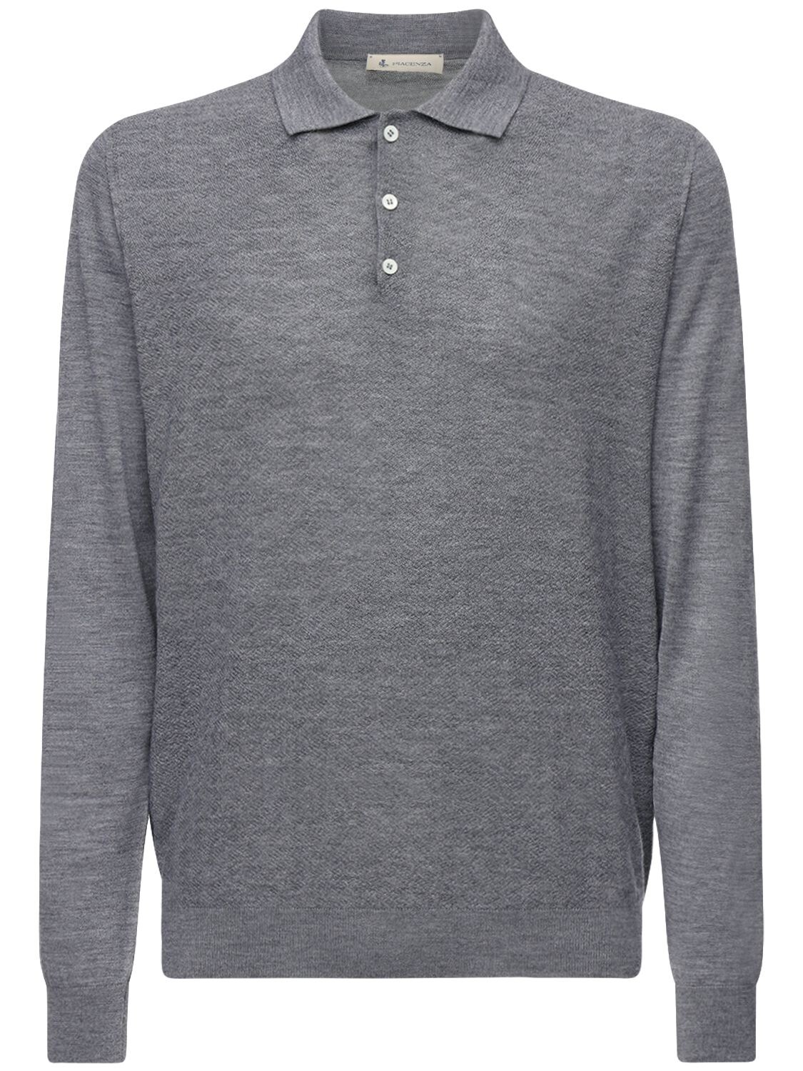 Piacenza Cashmere Wool Blend Crepe Knit Polo In Grey