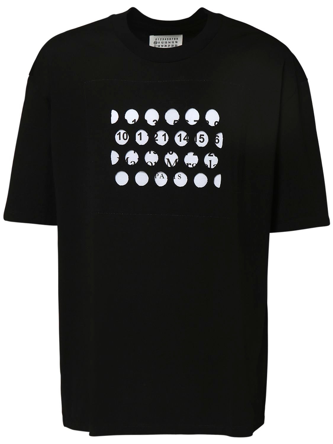 Maison Margiela - Logo perforated cotton jersey t-shirt - | Luisaviaroma