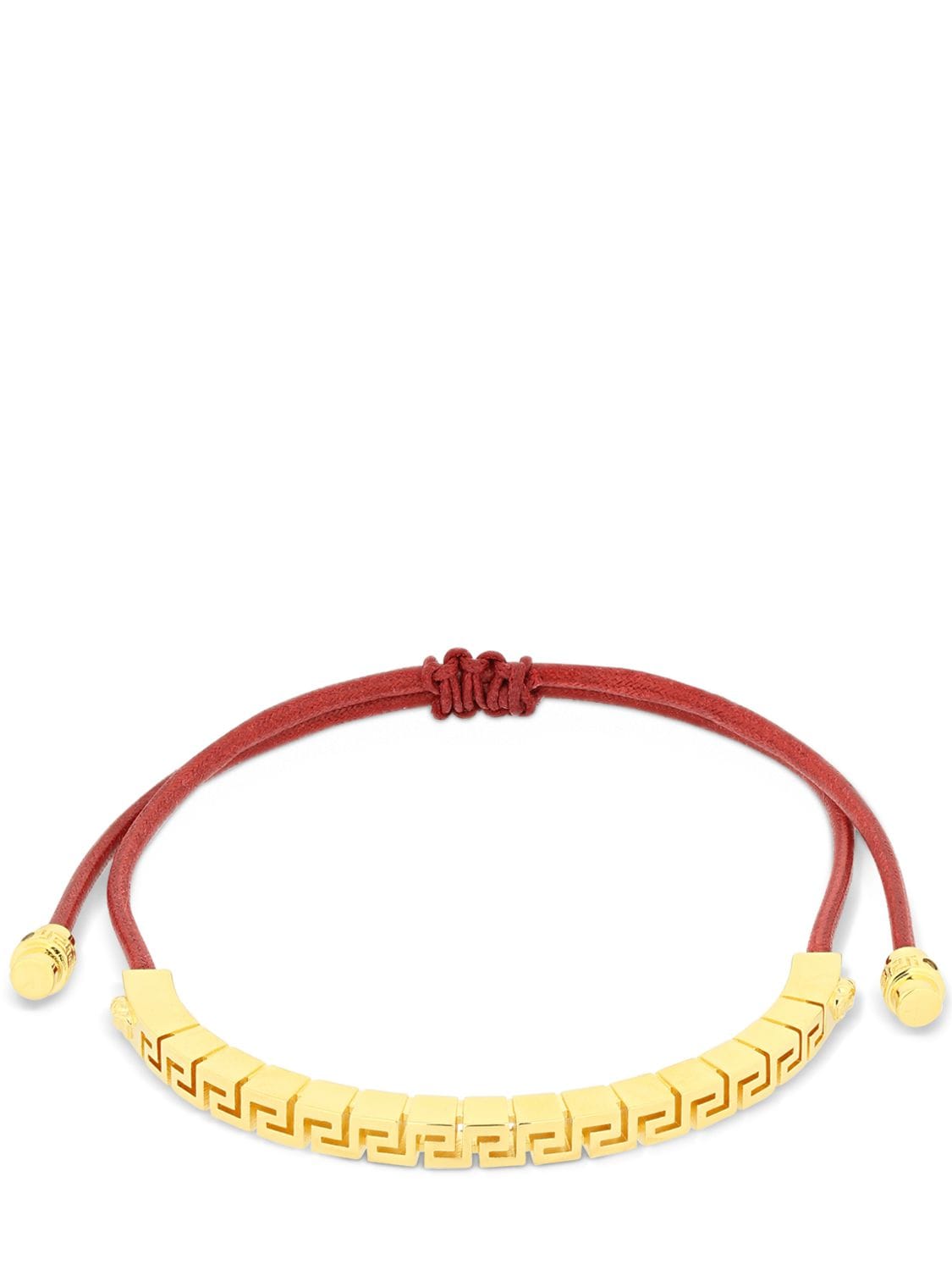 Versace Adjustable Greek Motif Bracelet In Red,gold