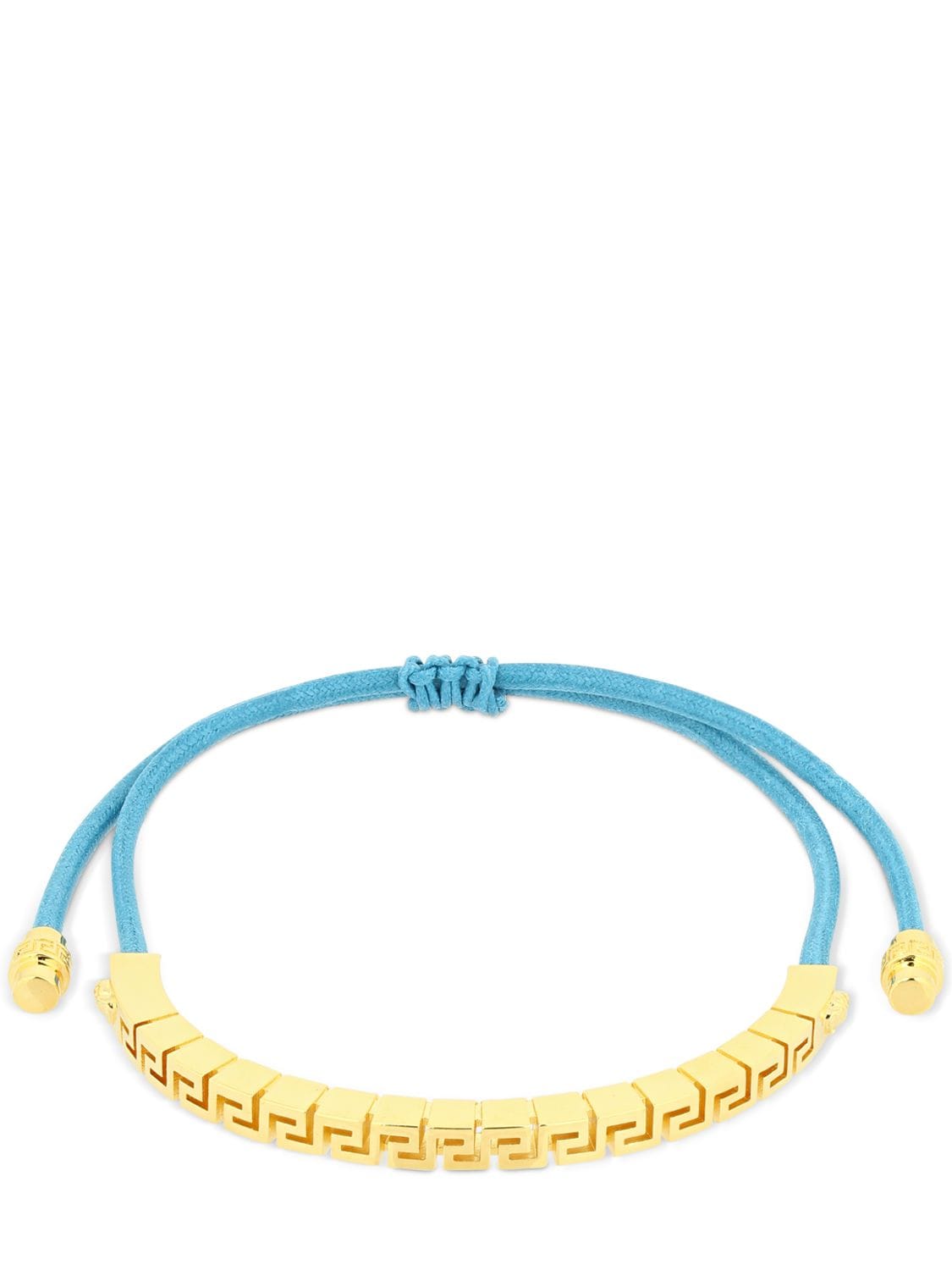 Versace Adjustable Greek Motif Bracelet In Blue,gold