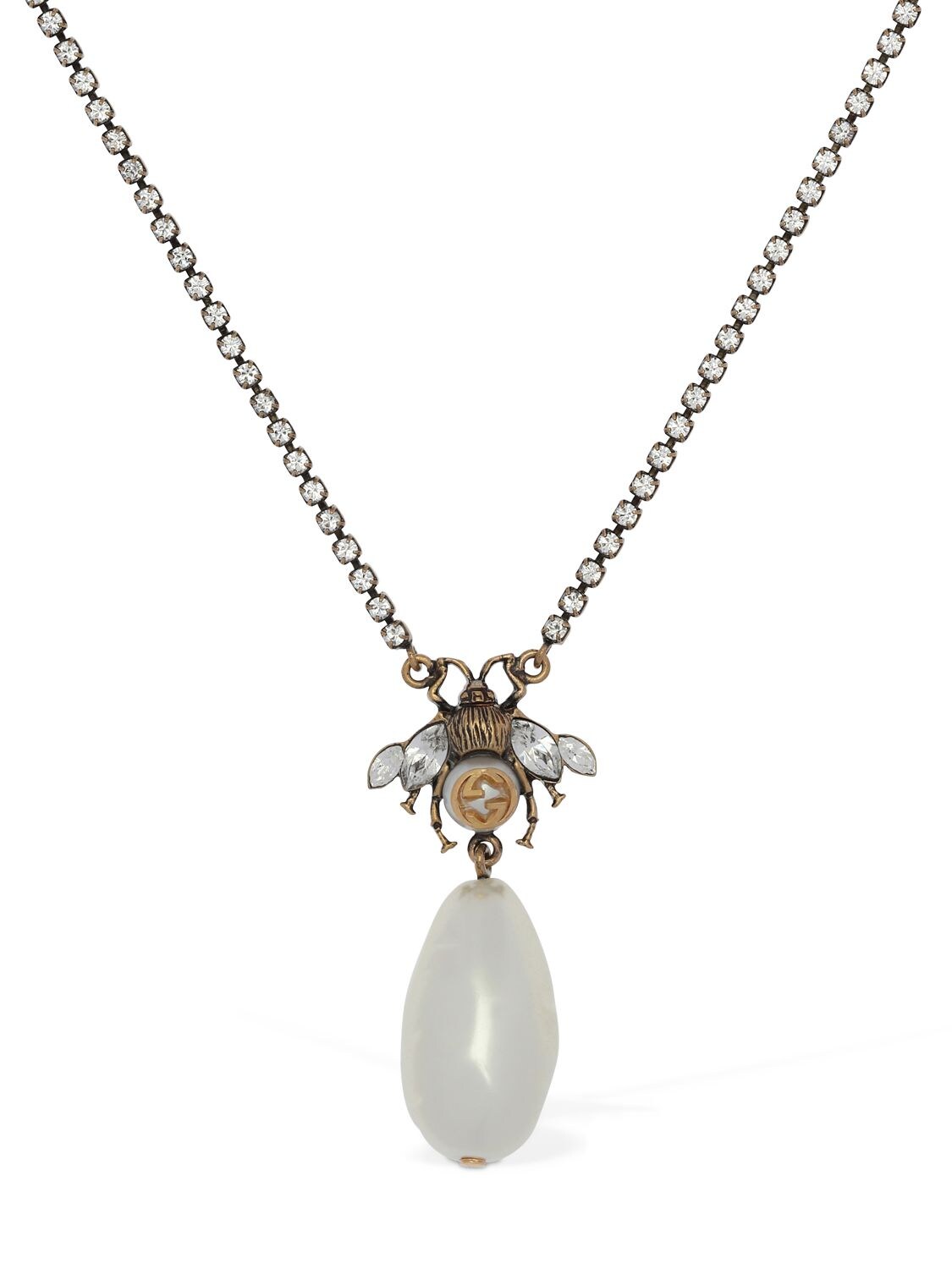Shop Gucci Bee Motif Crystal Charm Necklace In Gold,crystal