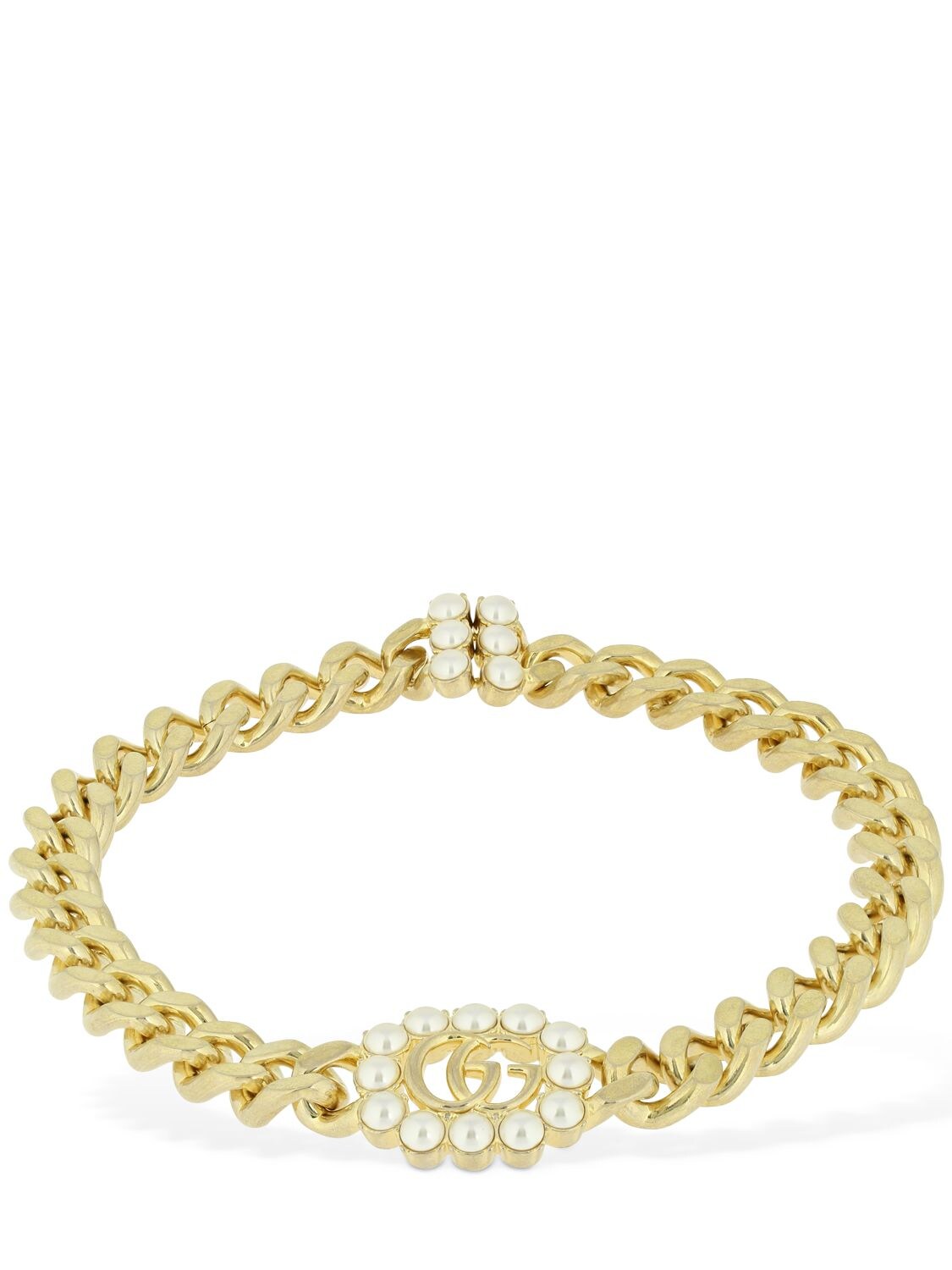Gucci Gg Marmont Imitation Pearl Choker In Gold,white