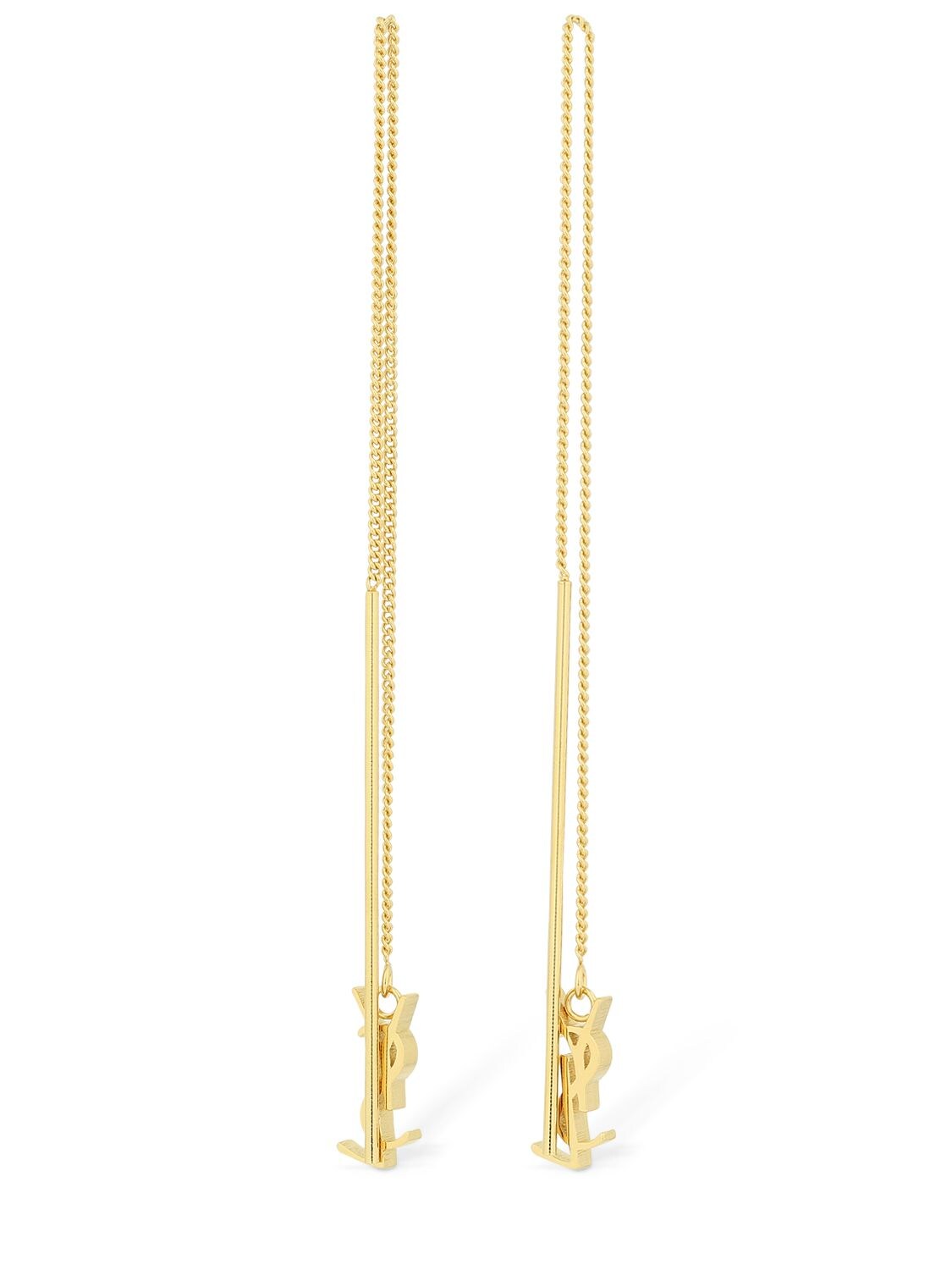 Shop Saint Laurent Ysl Long Chain Slide Earrings In Gold