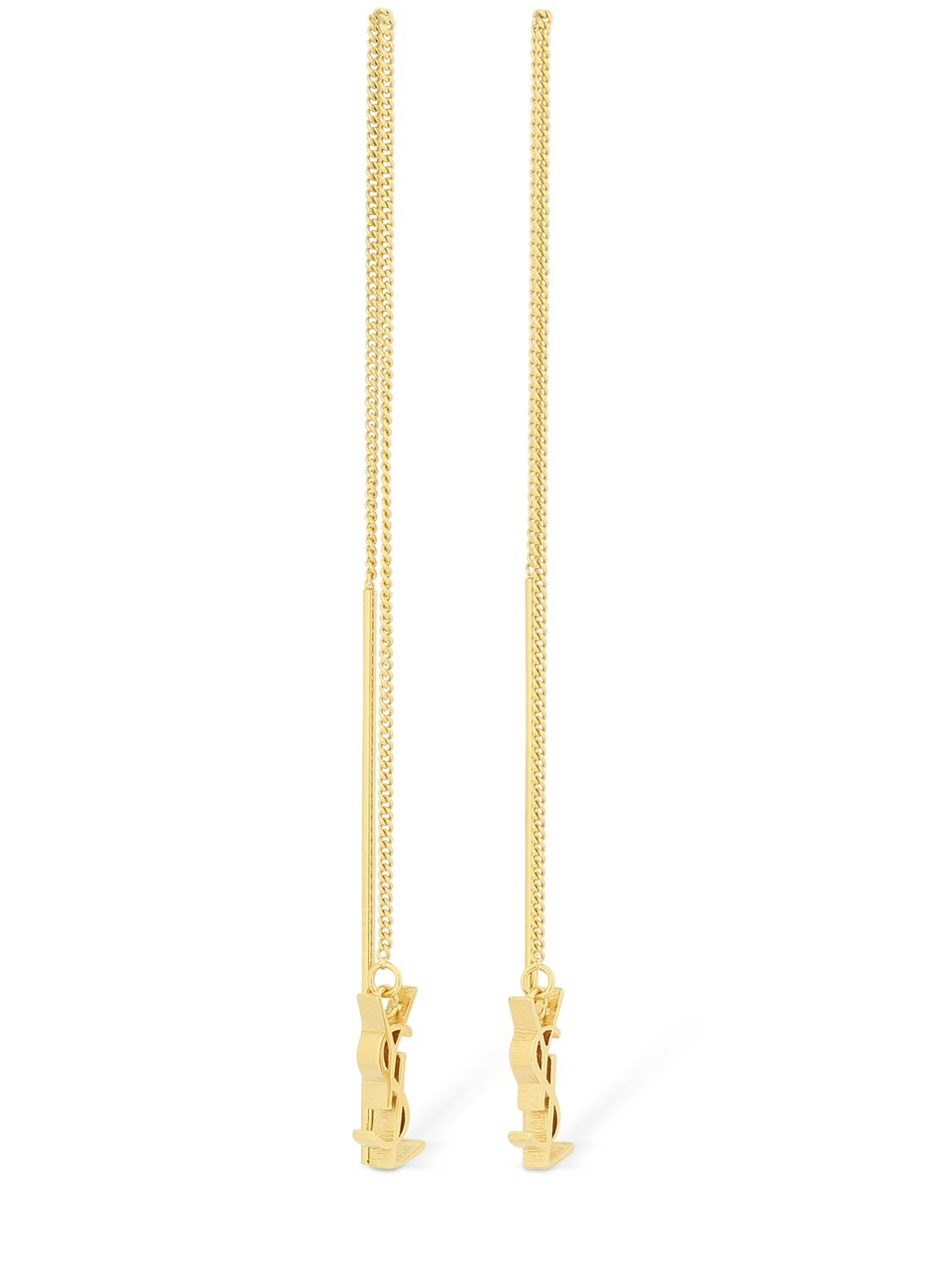 Shop Saint Laurent Ysl Long Chain Slide Earrings In Gold