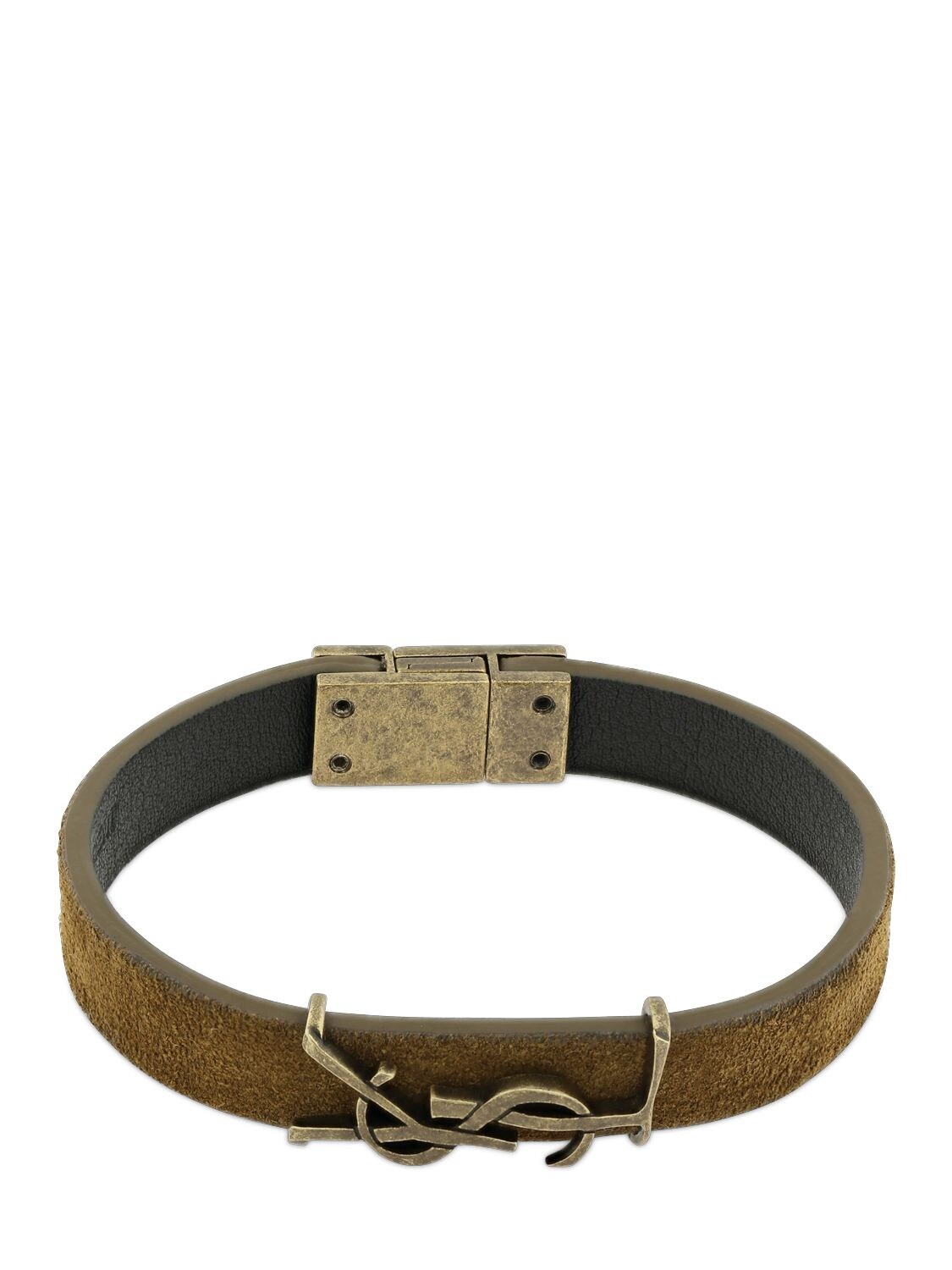 Saint Laurent Ysl Logo Single Wrap Suede Bracelet In Brown