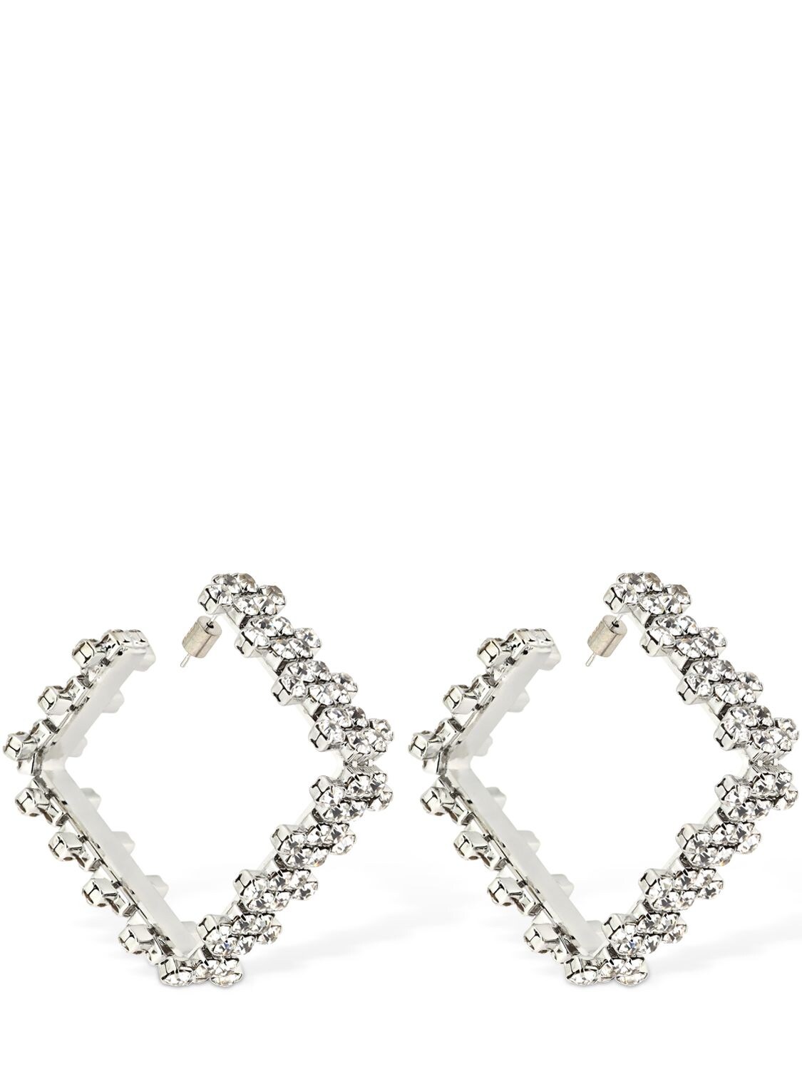 Area Medium Crystal Square Hoop Earrings In Silver