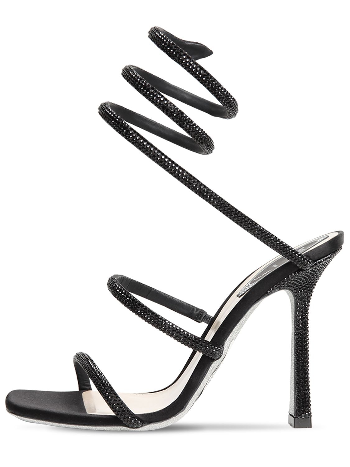 René Caovilla 105mm Embellished Satin Sandals In Black