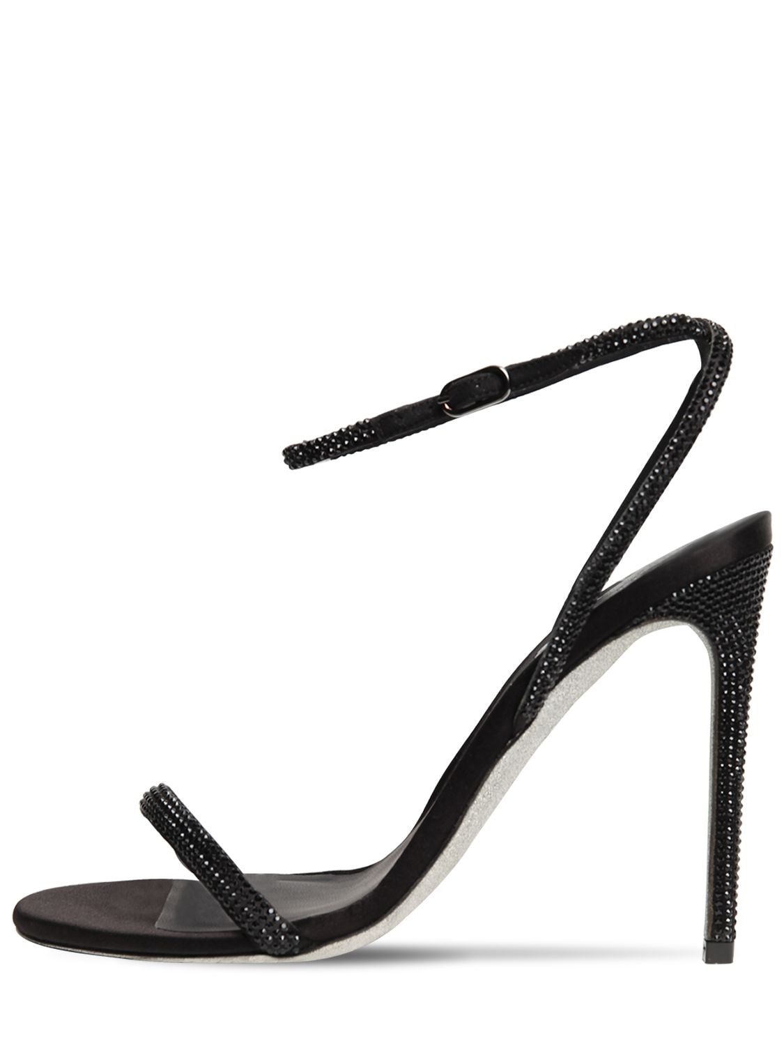 René Caovilla 105mm Embellished Leather & Satin Sandal In Black | ModeSens