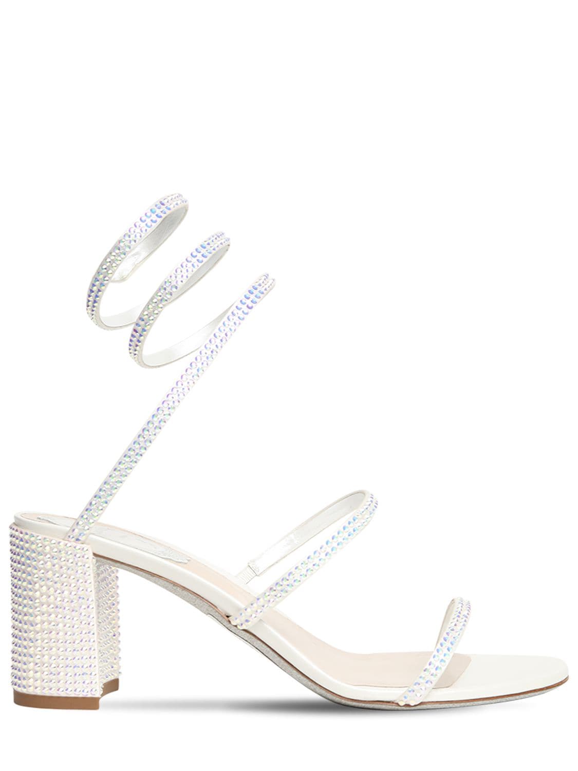 René Caovilla 65mm Embellished Satin Sandals In White