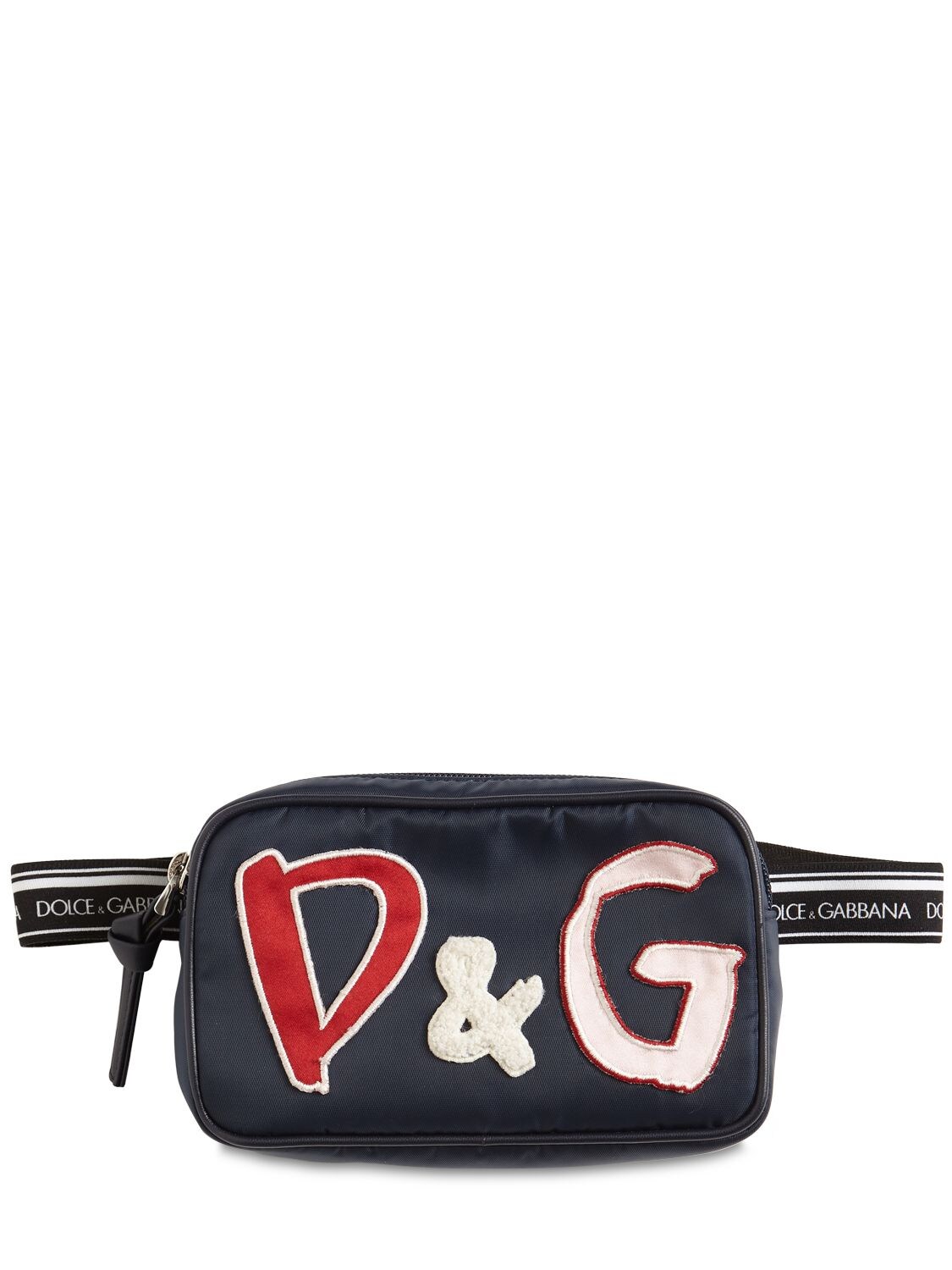 Dolce & Gabbana Kids' Nylon Belt Bag W/ Logo Patches In Navy