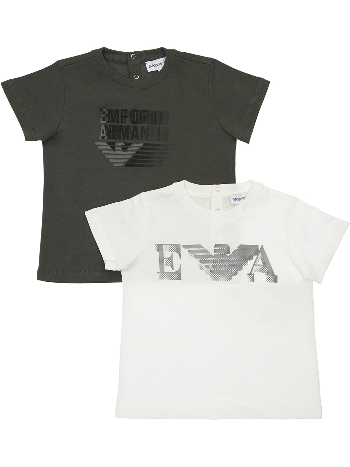 Emporio Armani Kids' Set Of 2 Cotton Jersey T-shirts In White,green