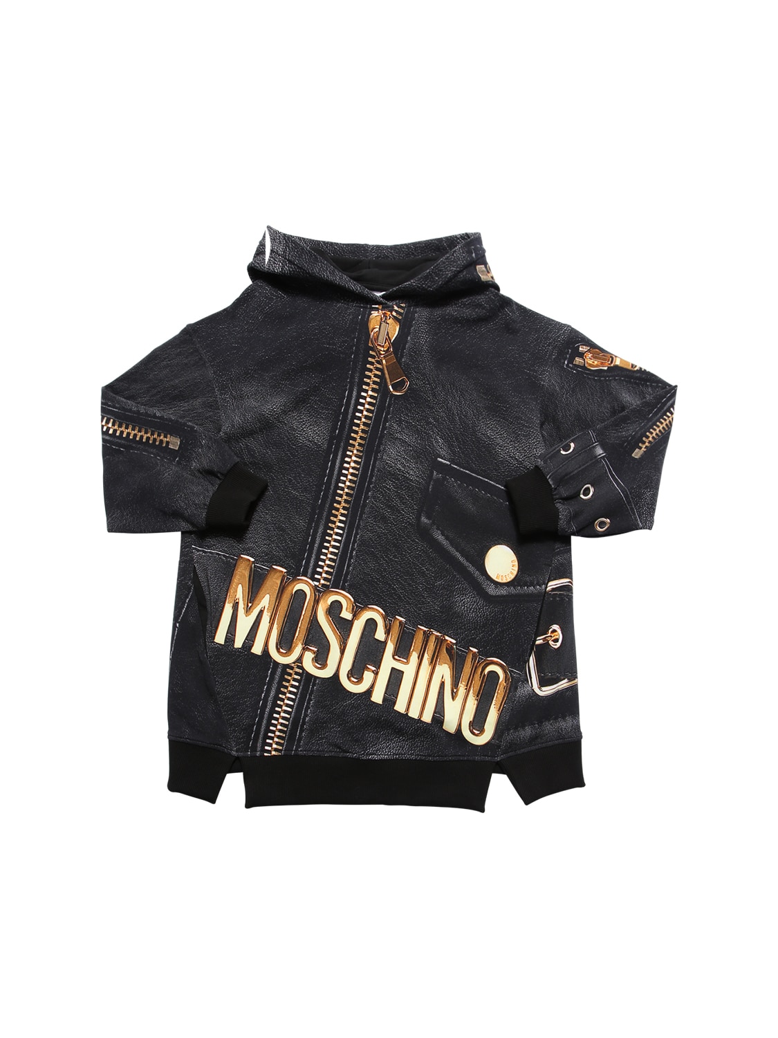Moschino Kids' All Over Print Sweat Dress Hoodie In Black