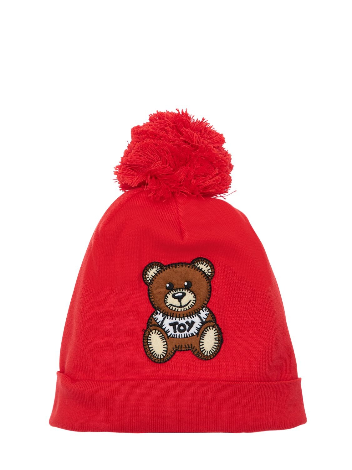Moschino Babies' Cotton Beanie Hat W/ Toy Patch In Red
